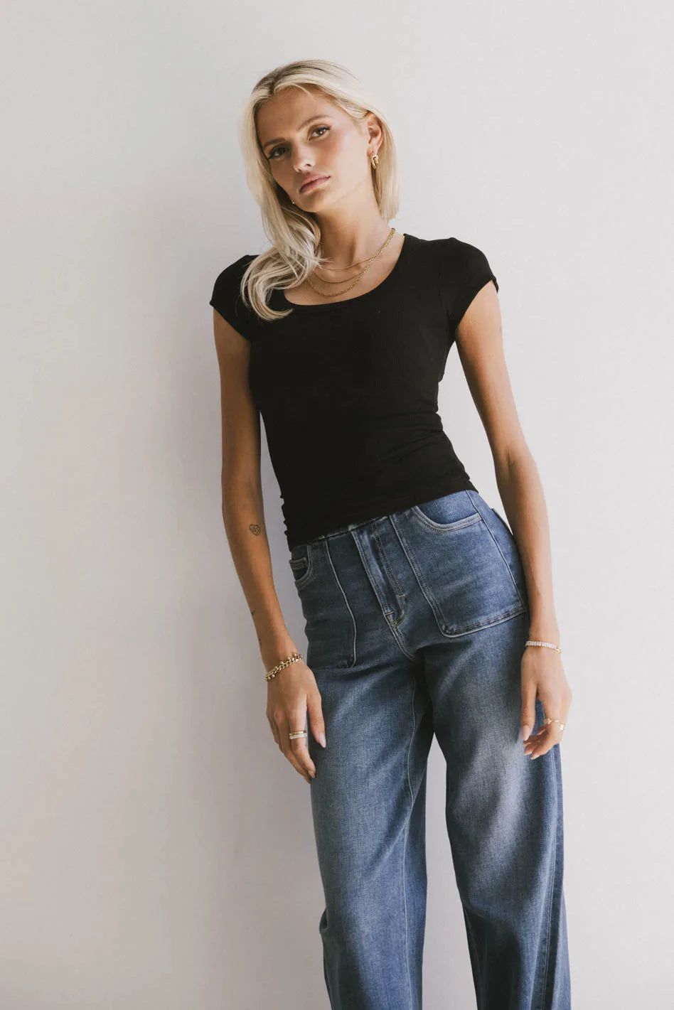 Freya Ribbed Top in Black