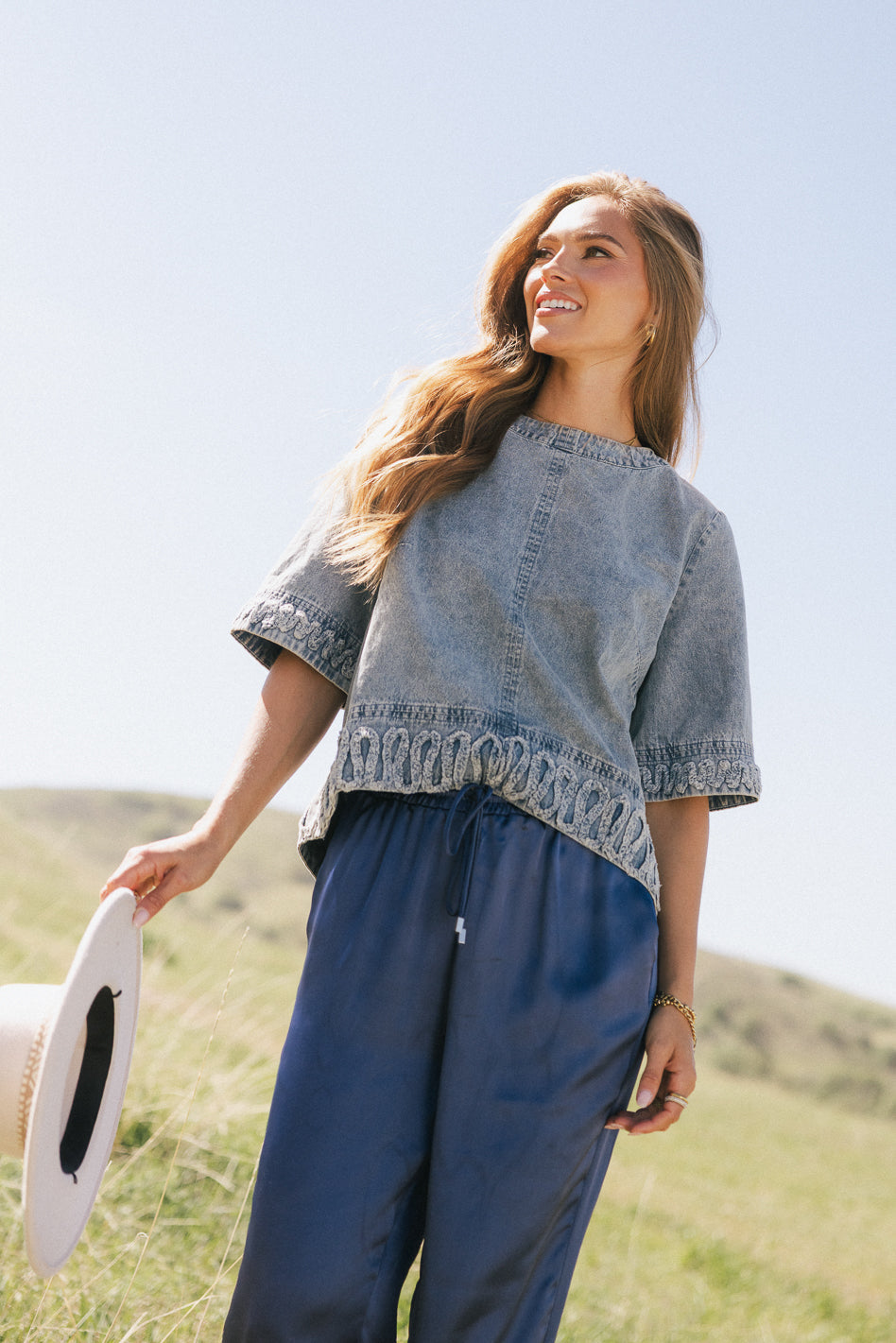 Jana Light Wash Denim Top - FINAL SALE