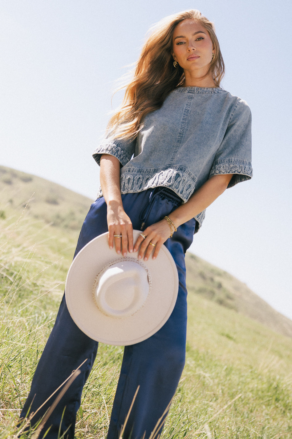 Jana Light Wash Denim Top - FINAL SALE