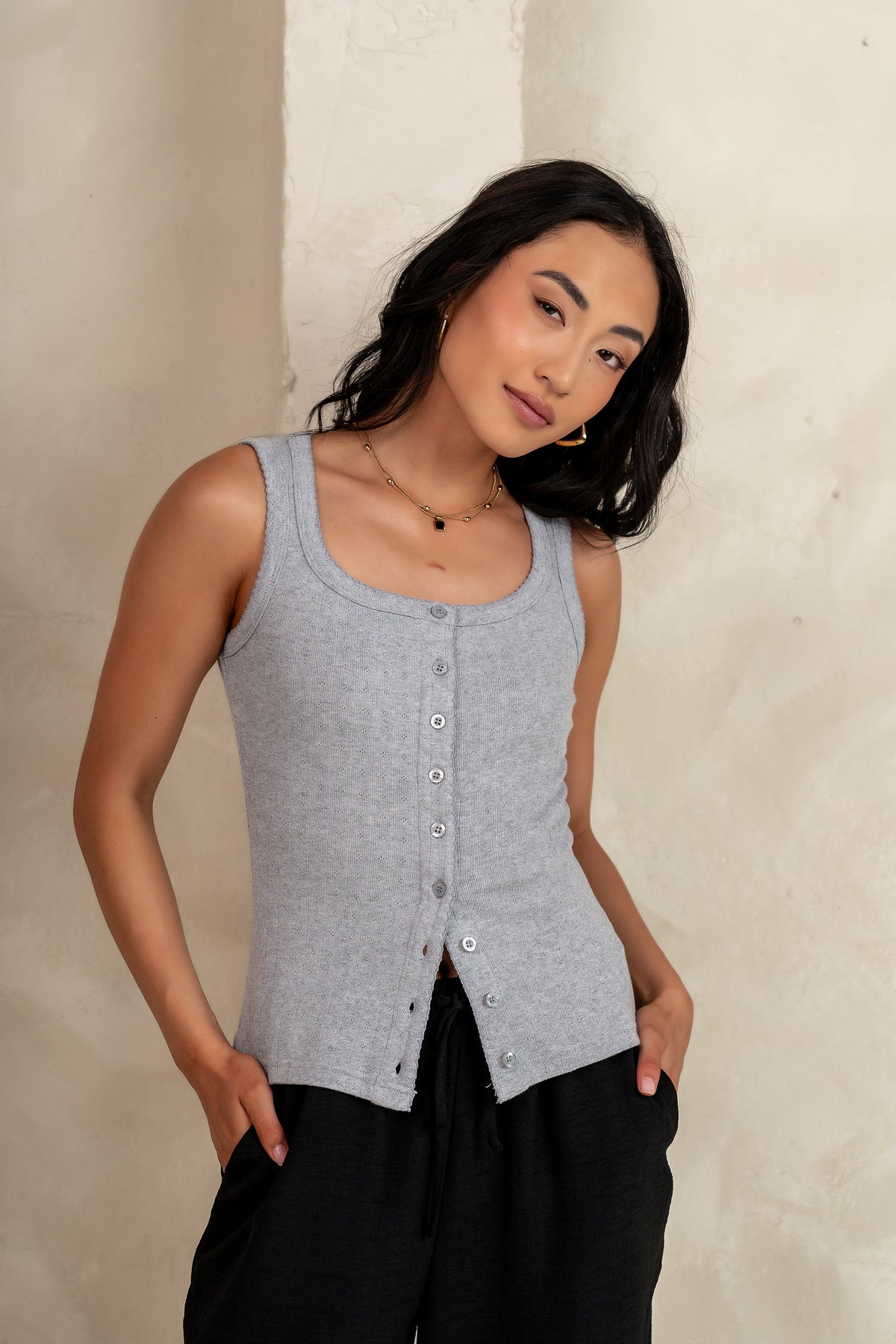 Apollo Knit Tank Top in Grey - FINAL SALE