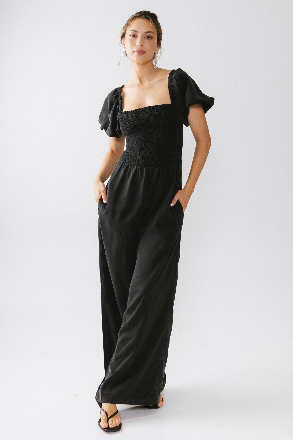 Piper Smocked Jumpsuit in Washed Black - FINAL SALE