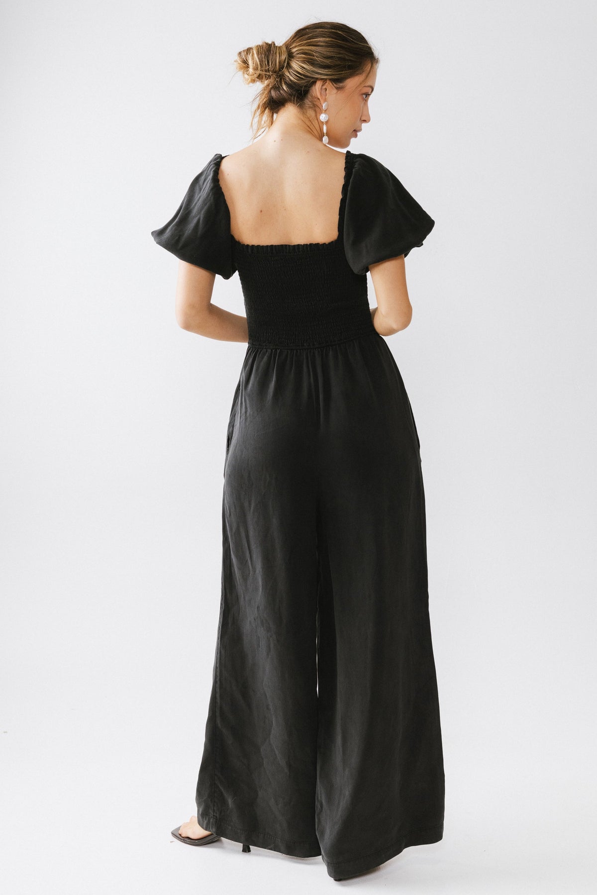 Piper Smocked Jumpsuit in Washed Black - FINAL SALE