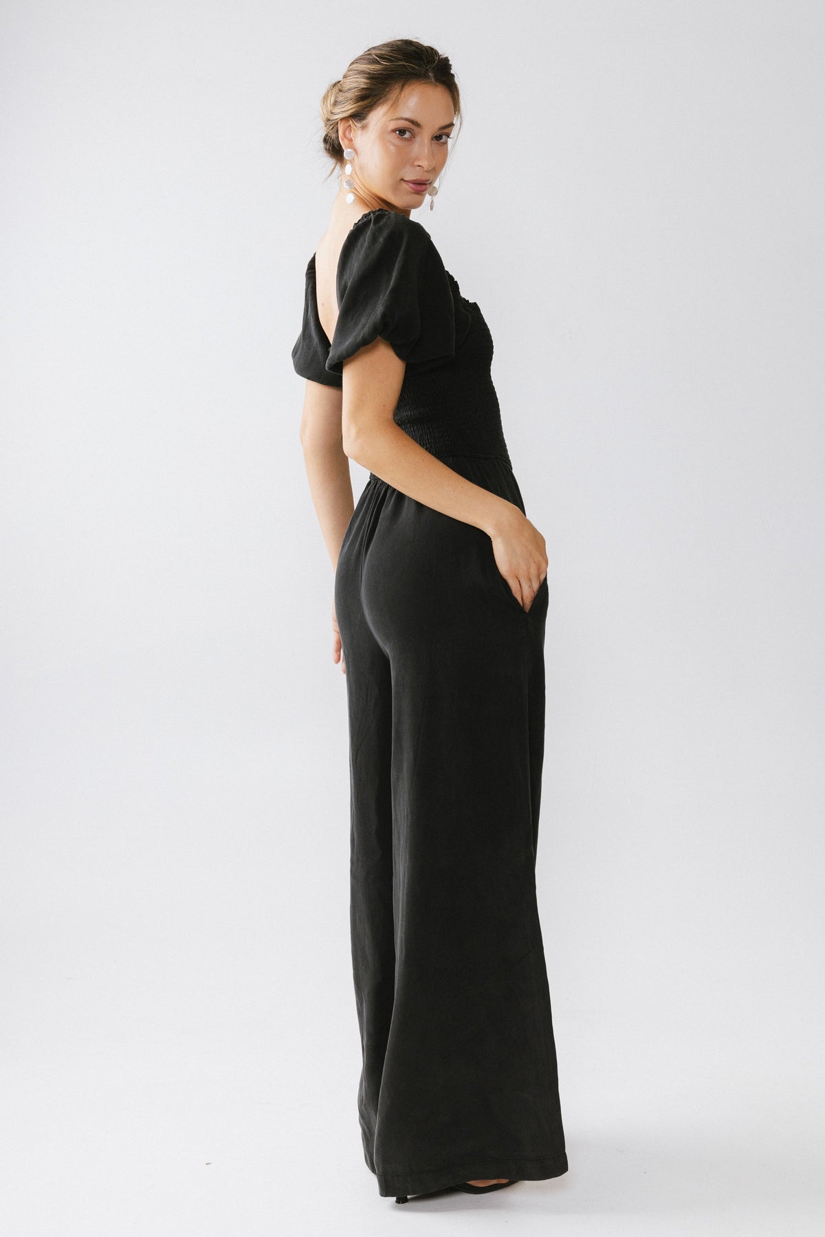 Piper Smocked Jumpsuit in Washed Black - FINAL SALE