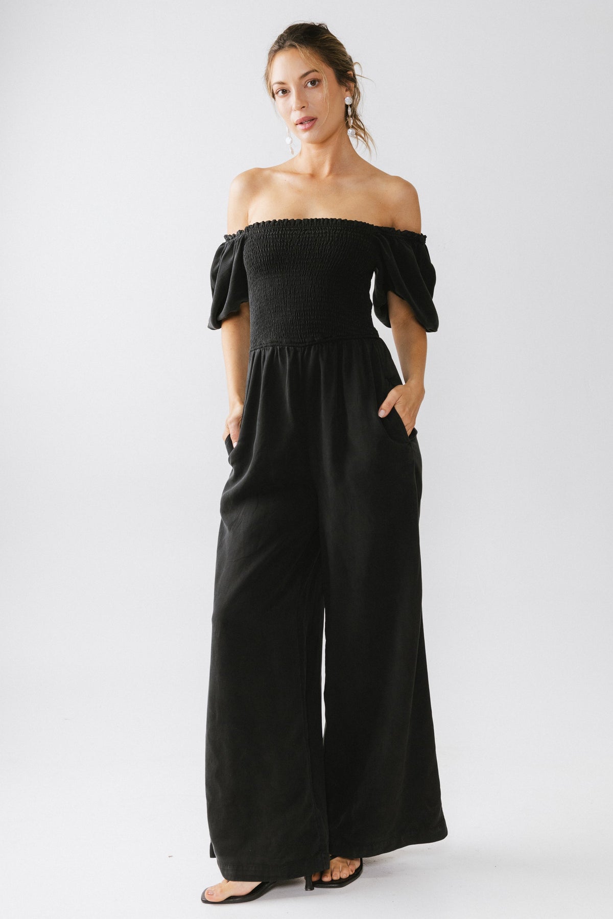 Piper Smocked Jumpsuit in Washed Black - FINAL SALE