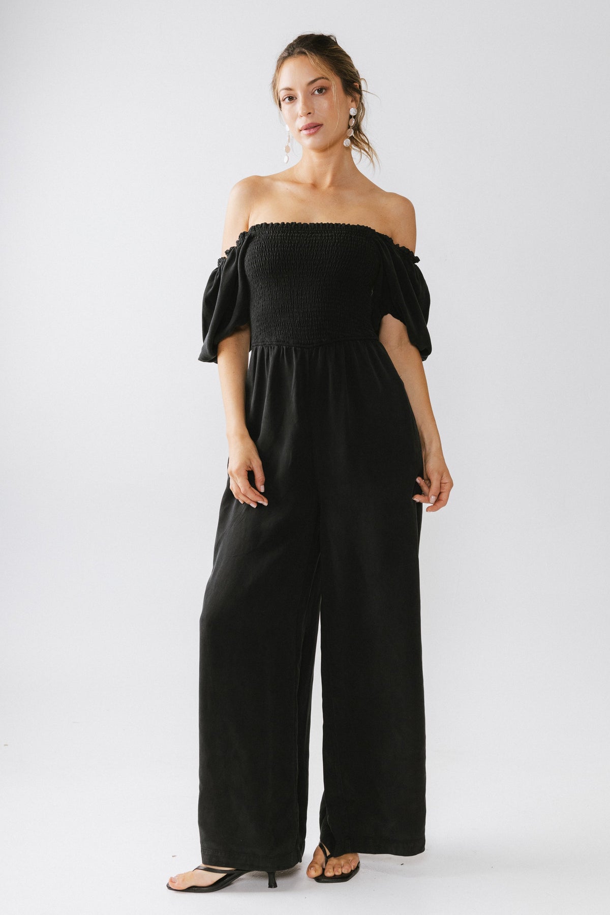 Piper Smocked Jumpsuit in Washed Black - FINAL SALE