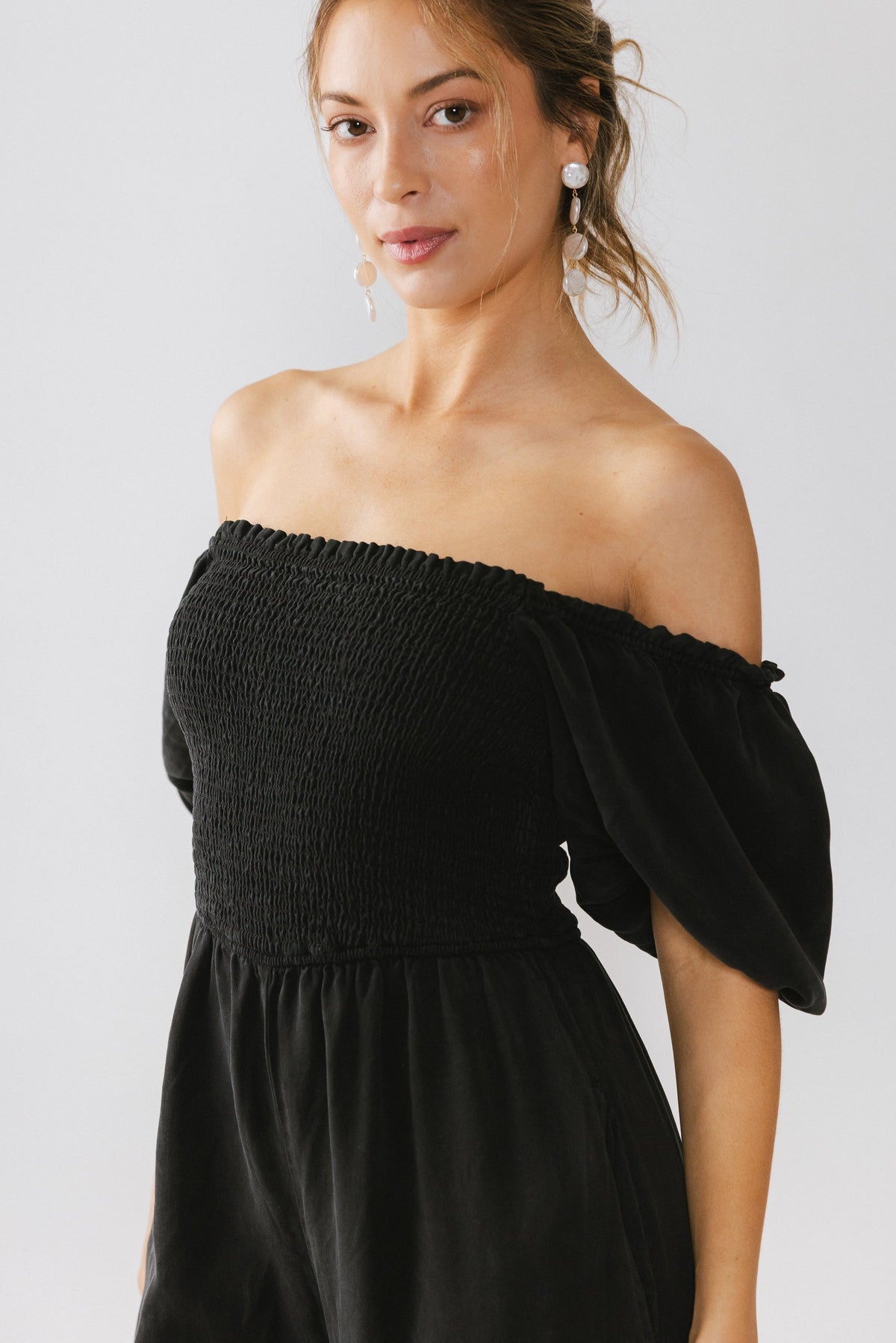 Piper Smocked Jumpsuit in Washed Black - FINAL SALE