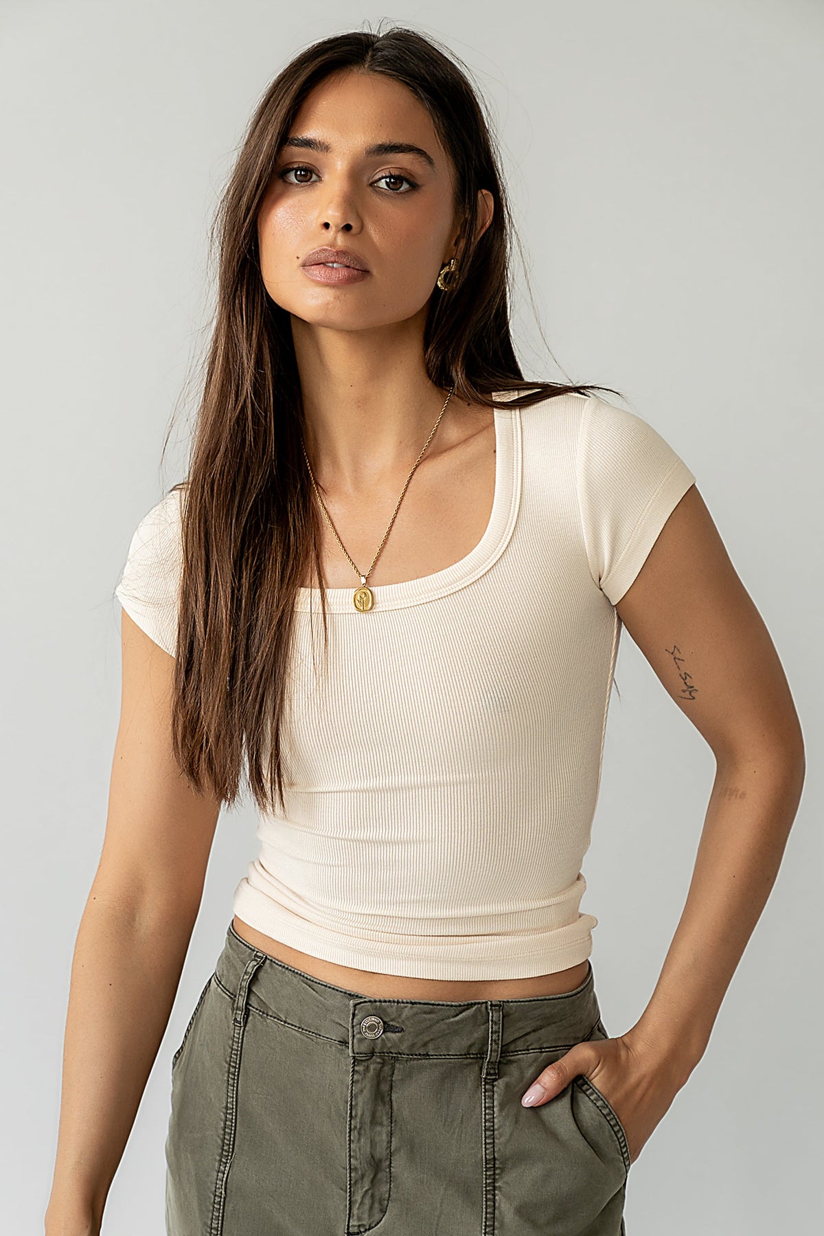 Freya Ribbed Top in Ecru