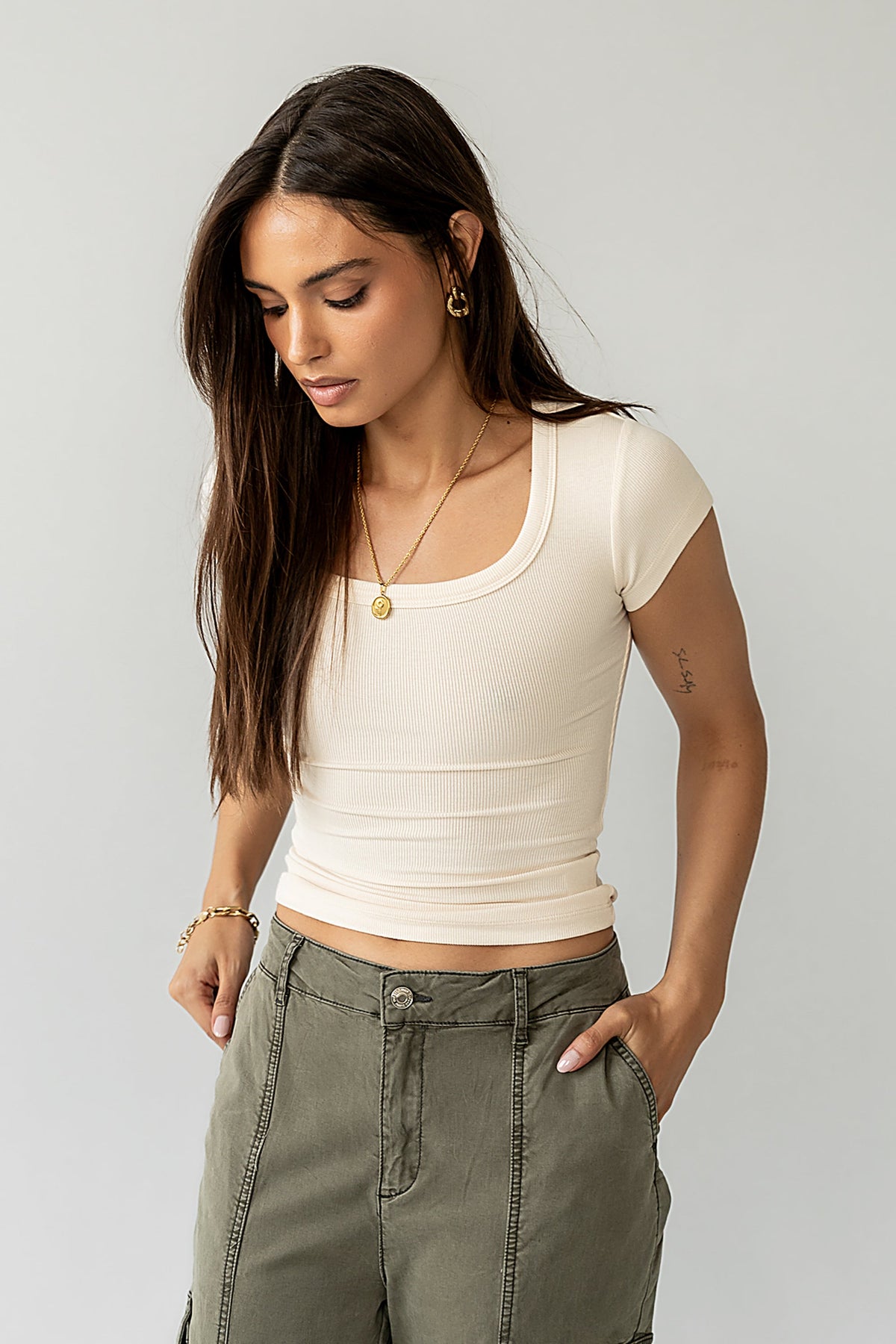 Freya Ribbed Top in Ecru