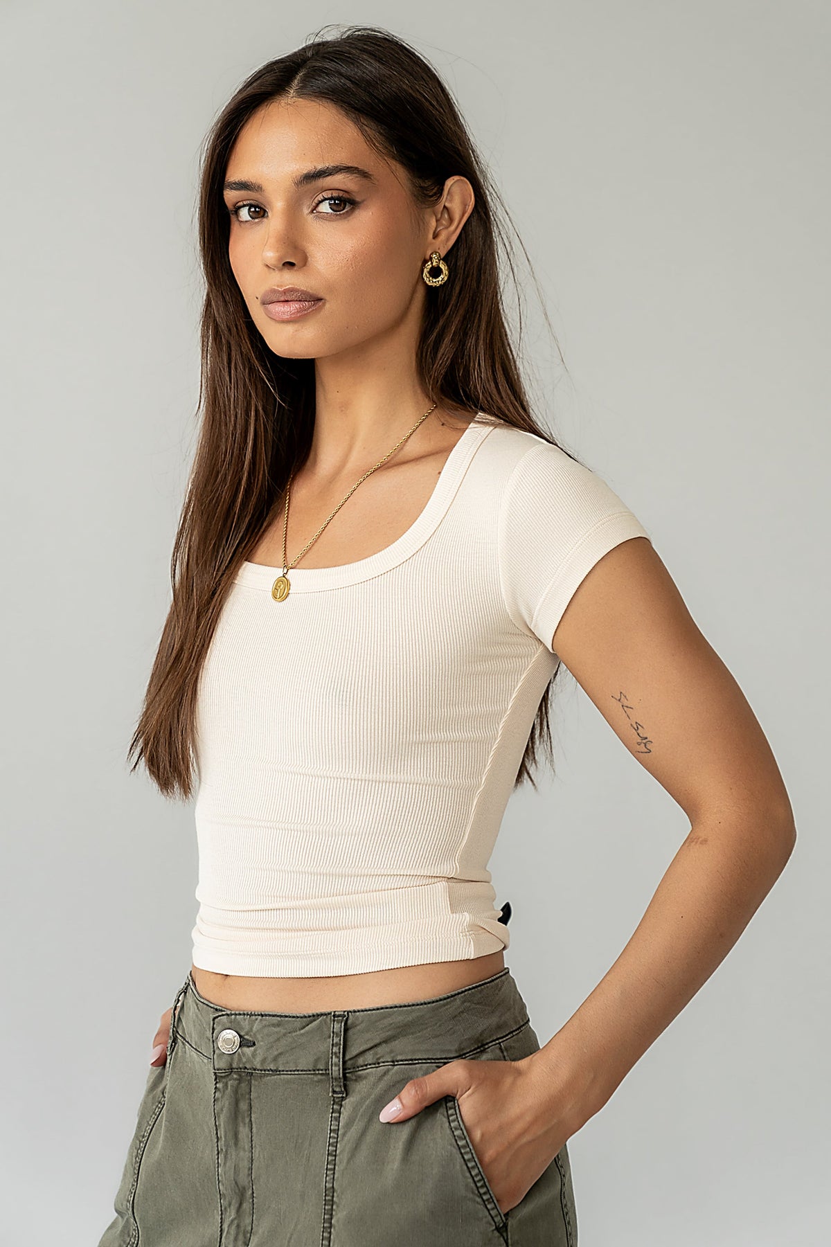 Freya Ribbed Top in Ecru