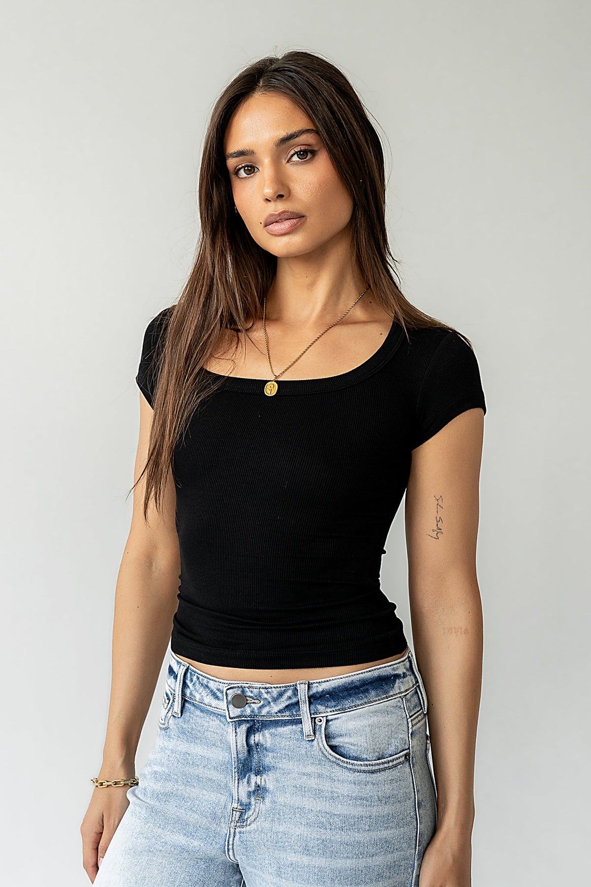 Freya Ribbed Top in Black