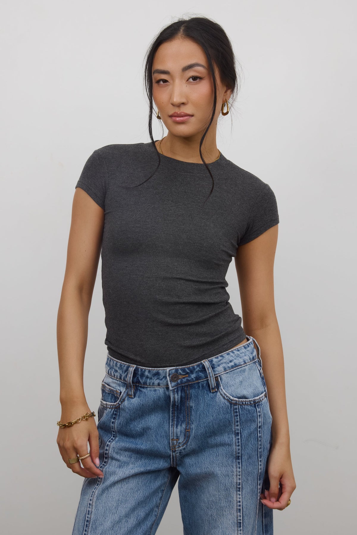 Asher Ribbed Top in Charcoal - FINAL SALE