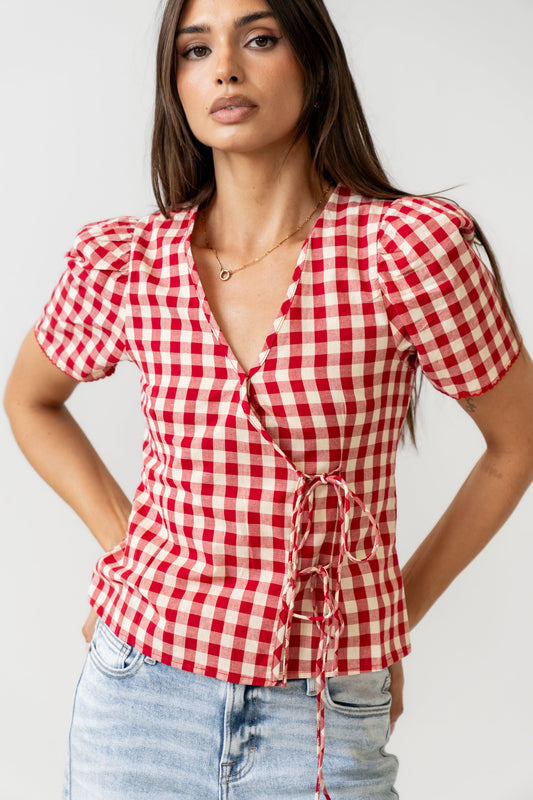Callie Gingham Blouse in Red