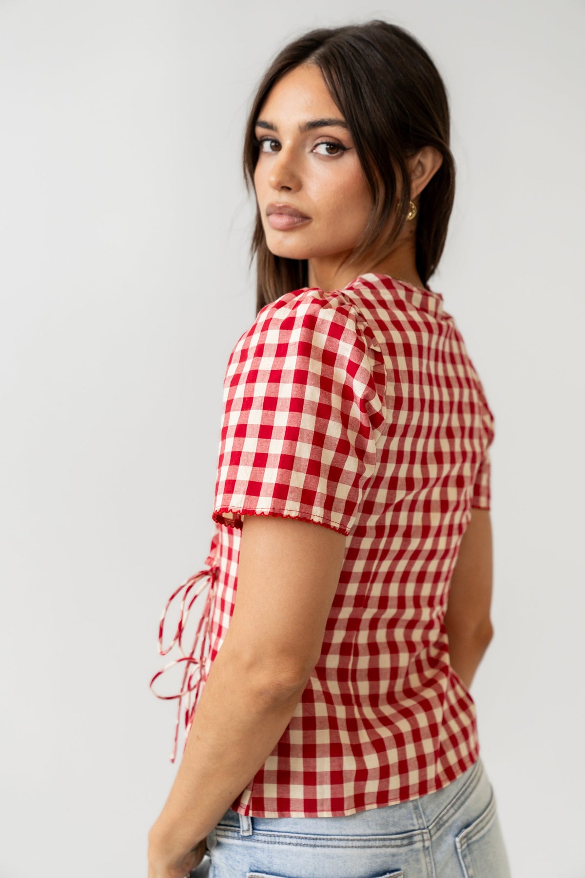 Callie Gingham Blouse in Red