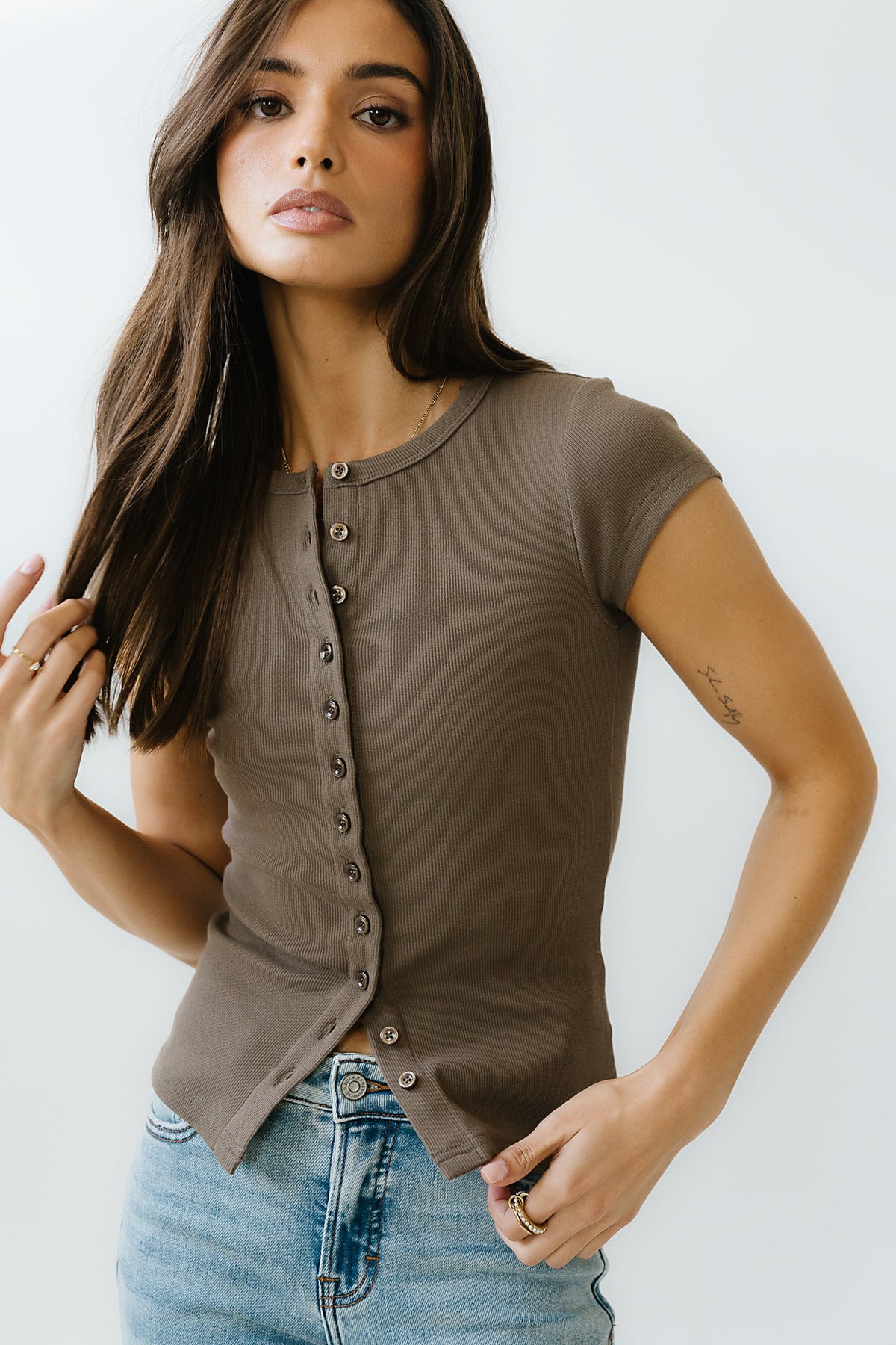 Vestia Button Up Tee in Army Green - FINAL SALE