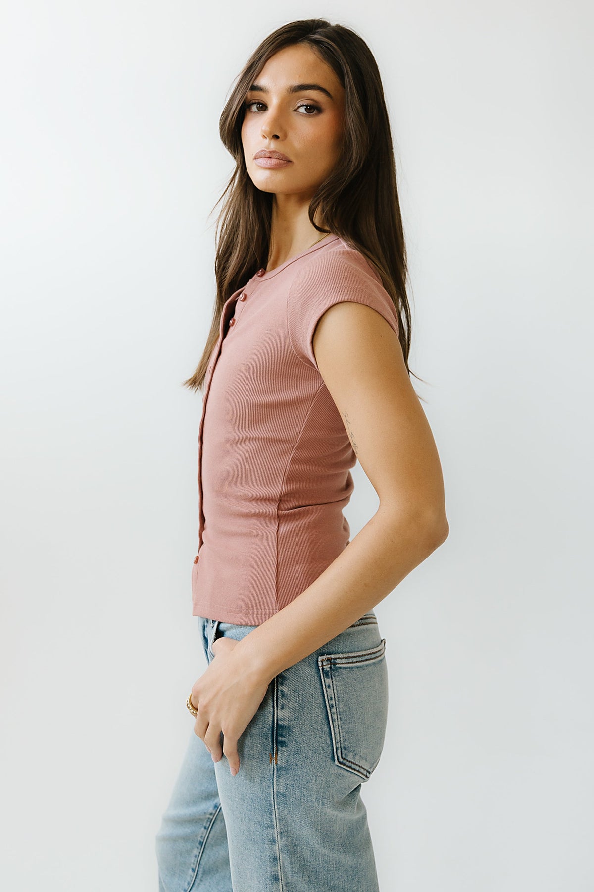 Vestia Button Up Tee in Marsala - FINAL SALE