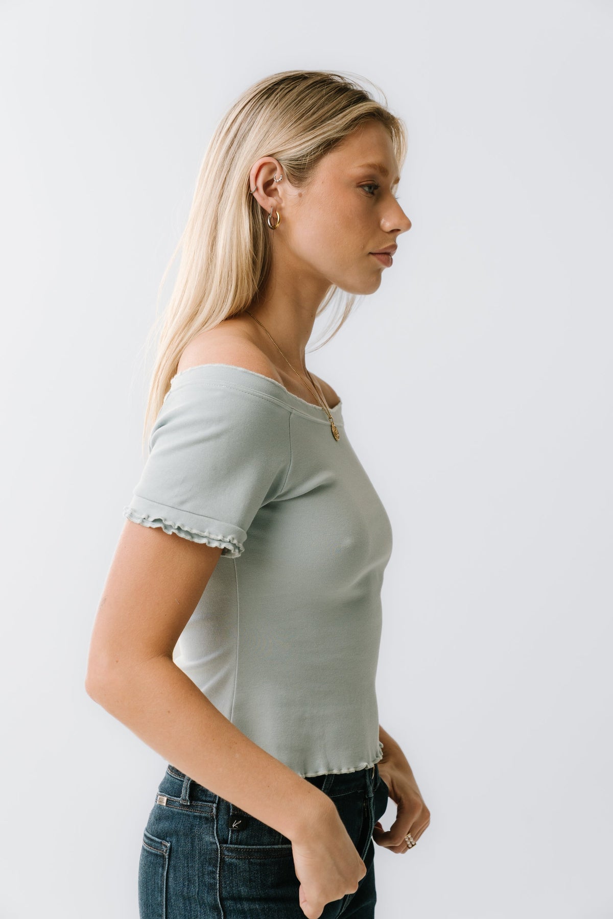 Hannah Lettuce Edge Top in Blue - FINAL SALE
