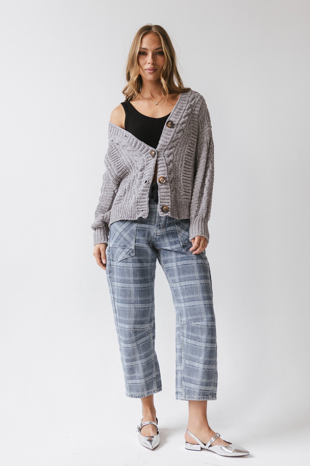 Judy Plaid Barrel Jeans - FINAL SALE