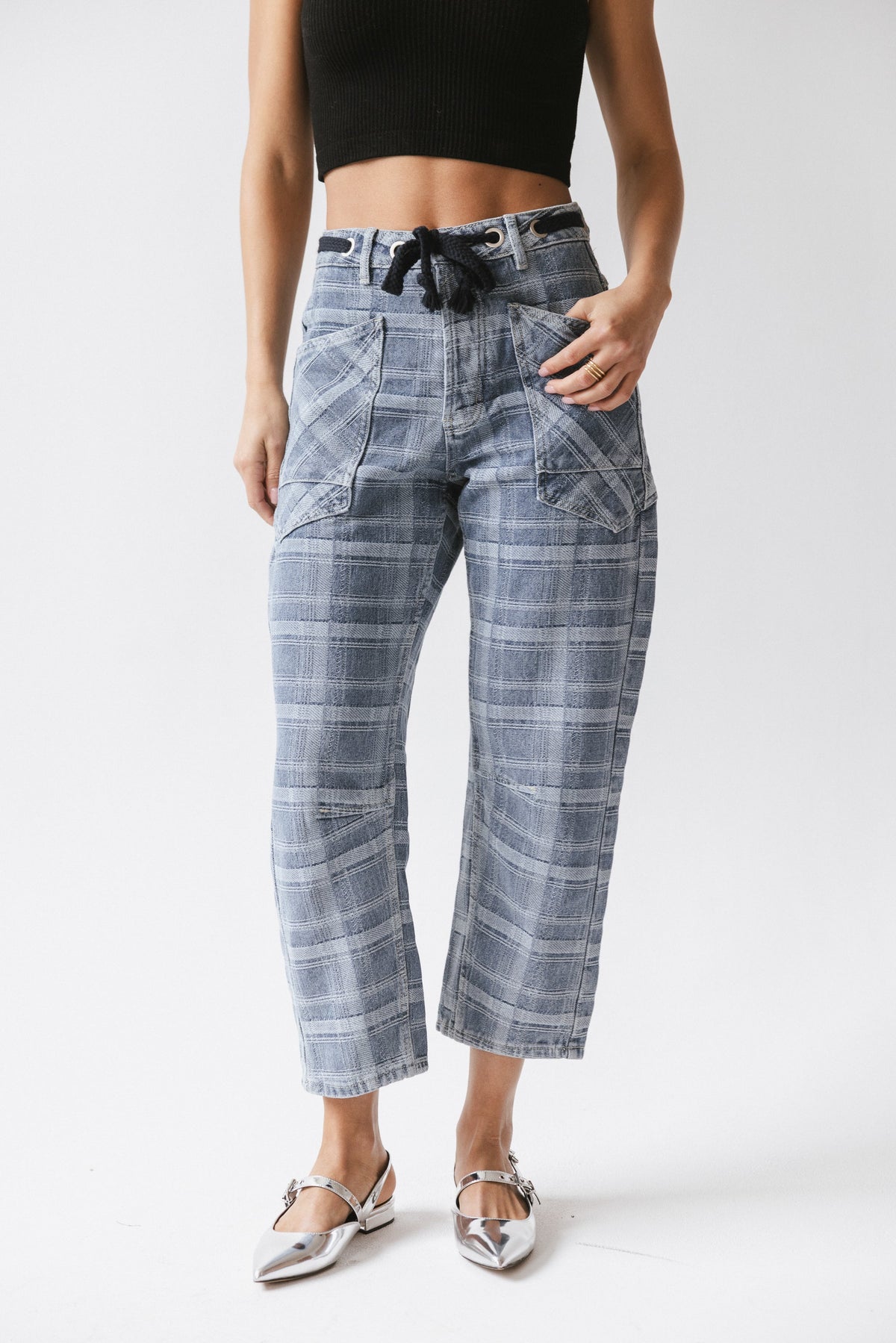 Judy Plaid Barrel Jeans - FINAL SALE
