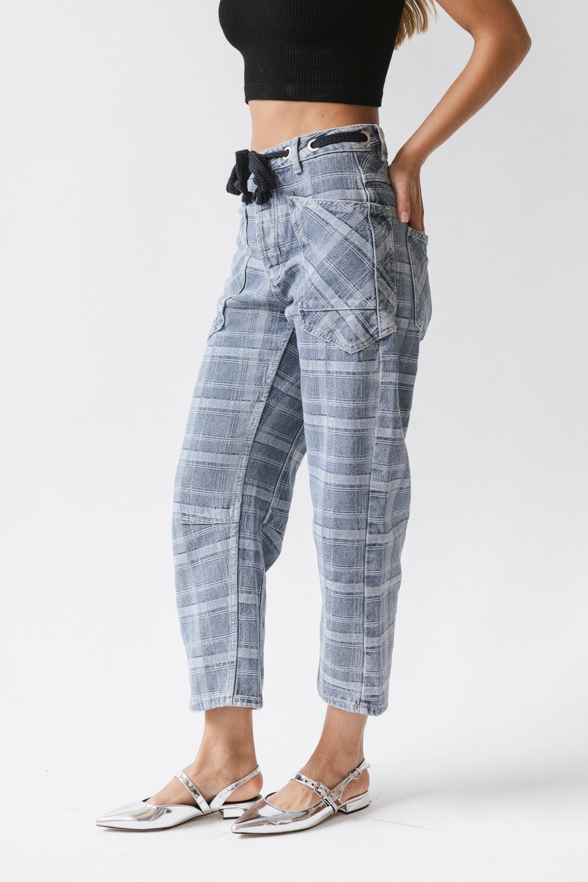 Judy Plaid Barrel Jeans - FINAL SALE