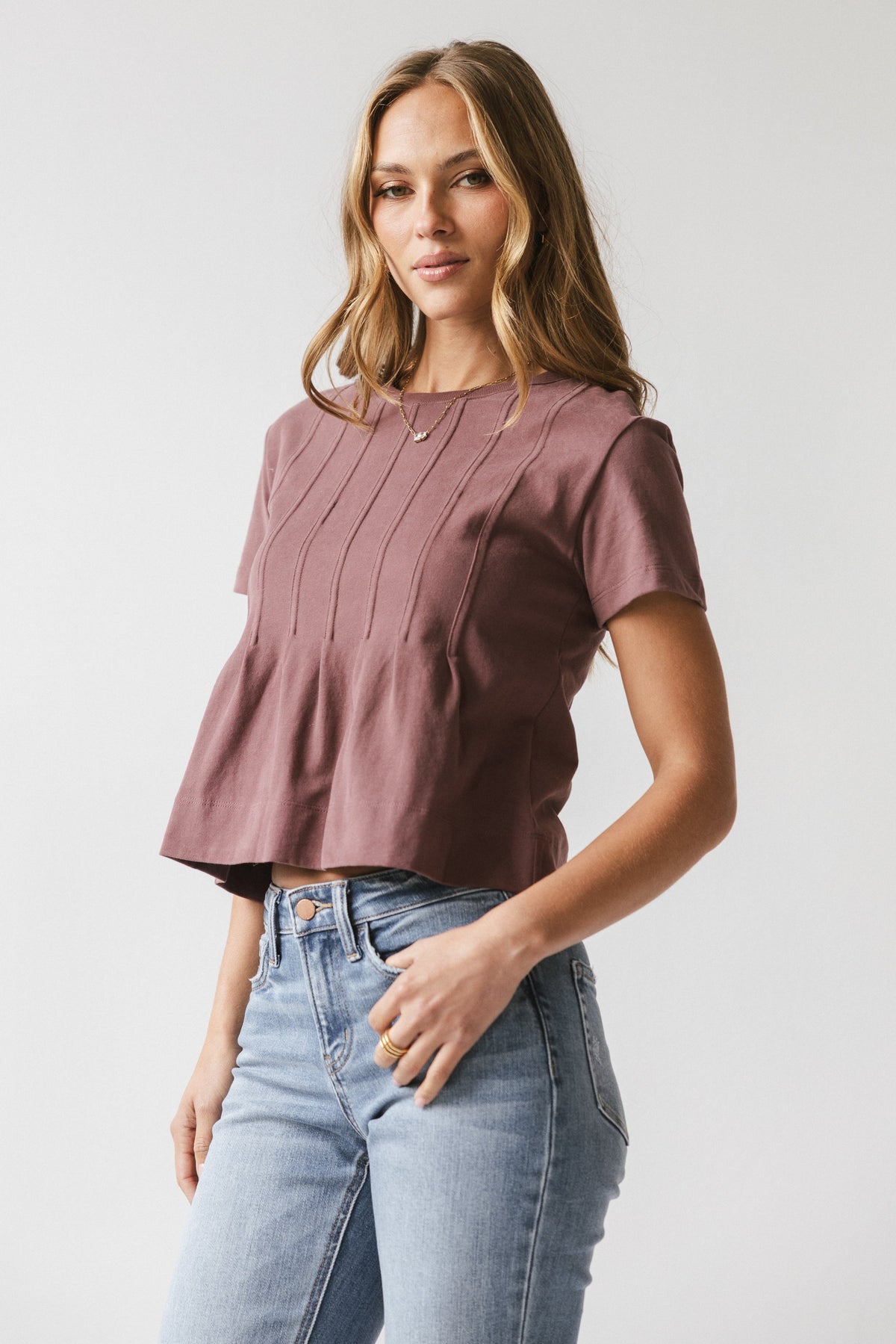 Cattelain Pleated Top in Plum - FINAL SALE