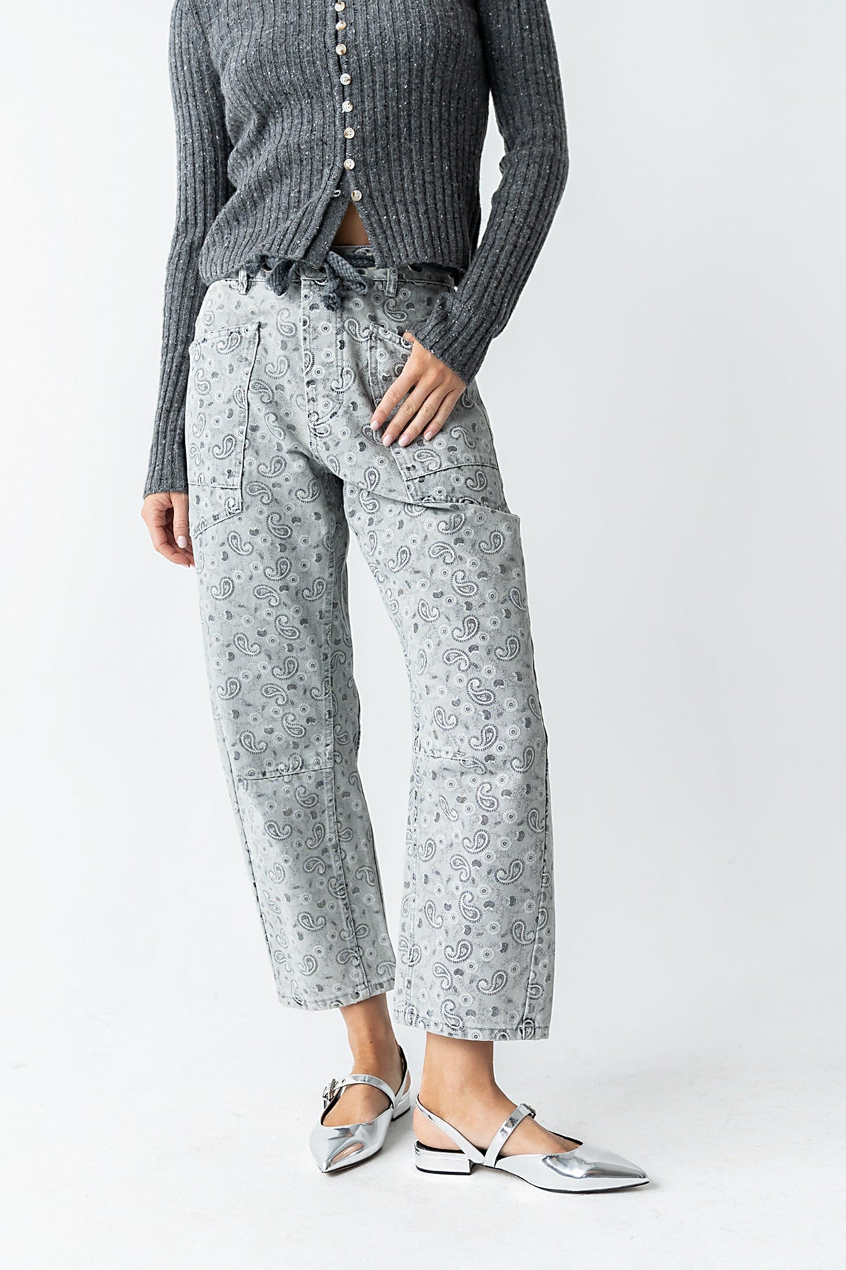 Paisley Printed Barrel Jeans - FINAL SALE