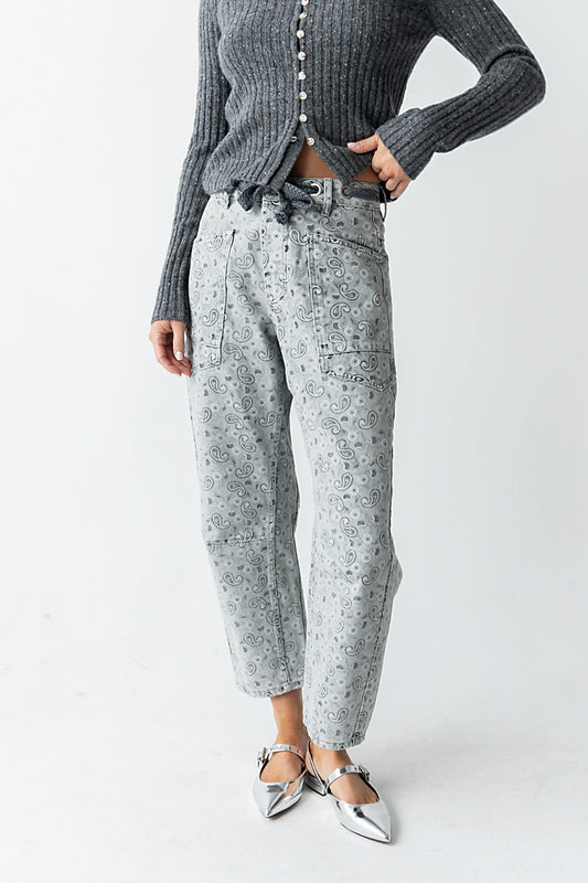 Paisley Printed Barrel Jeans - FINAL SALE