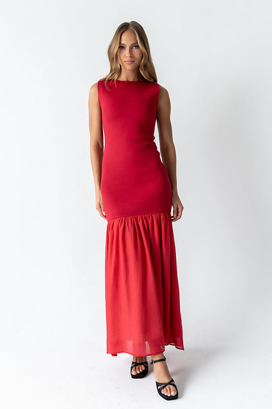 Lindsey Mermaid Maxi Dress in Red - FINAL SALE