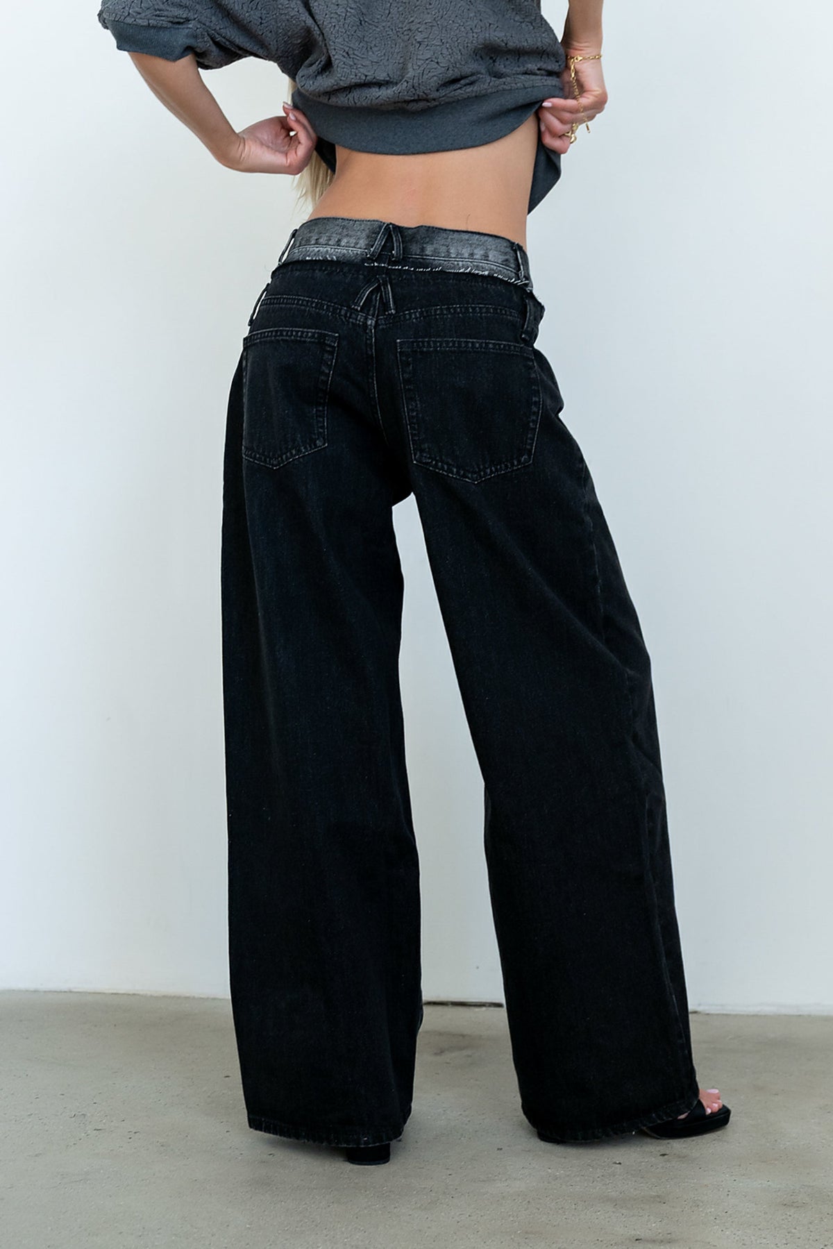 Arabella Wide Leg Jeans in Washed Black - FINAL SALE