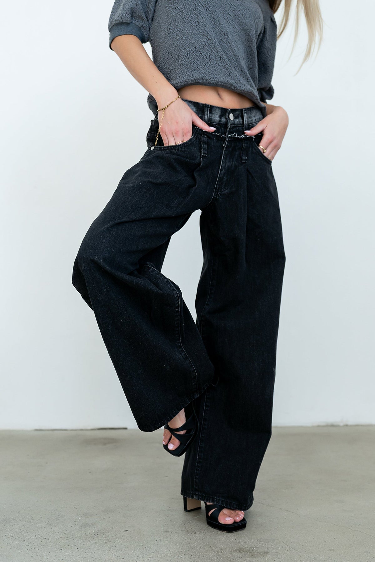 Arabella Wide Leg Jeans in Washed Black - FINAL SALE