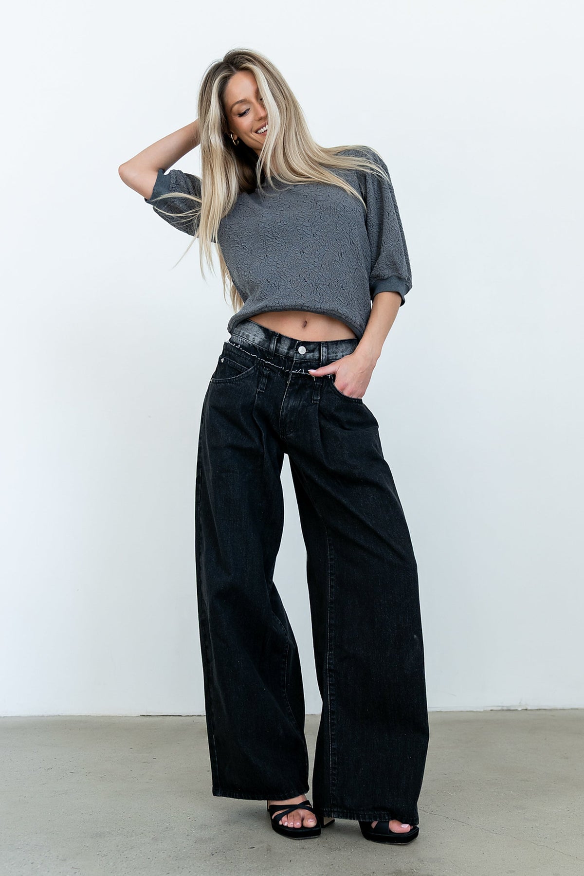 Arabella Wide Leg Jeans in Washed Black - FINAL SALE