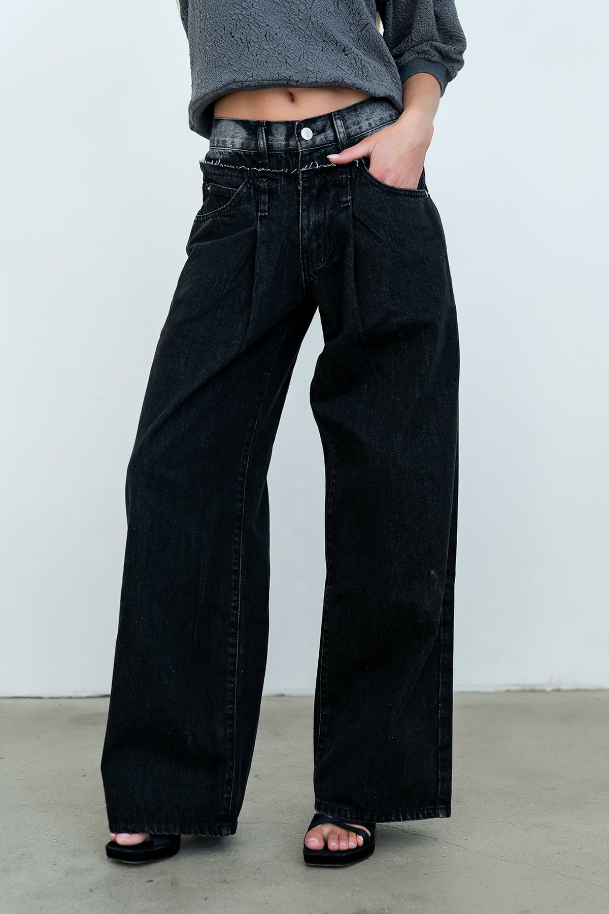 Arabella Wide Leg Jeans in Washed Black - FINAL SALE
