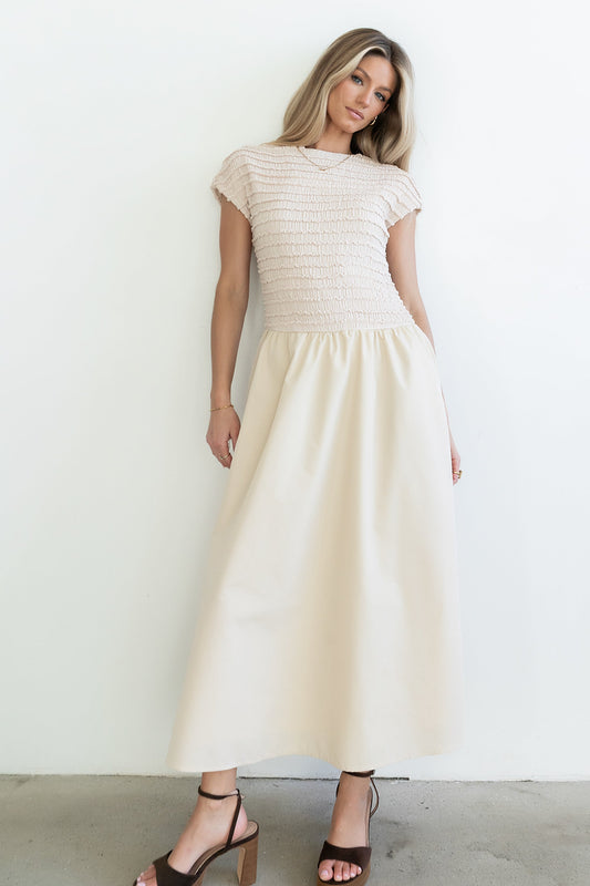 Lorie Mixed Media Maxi Dress in Natural - FINAL SALE