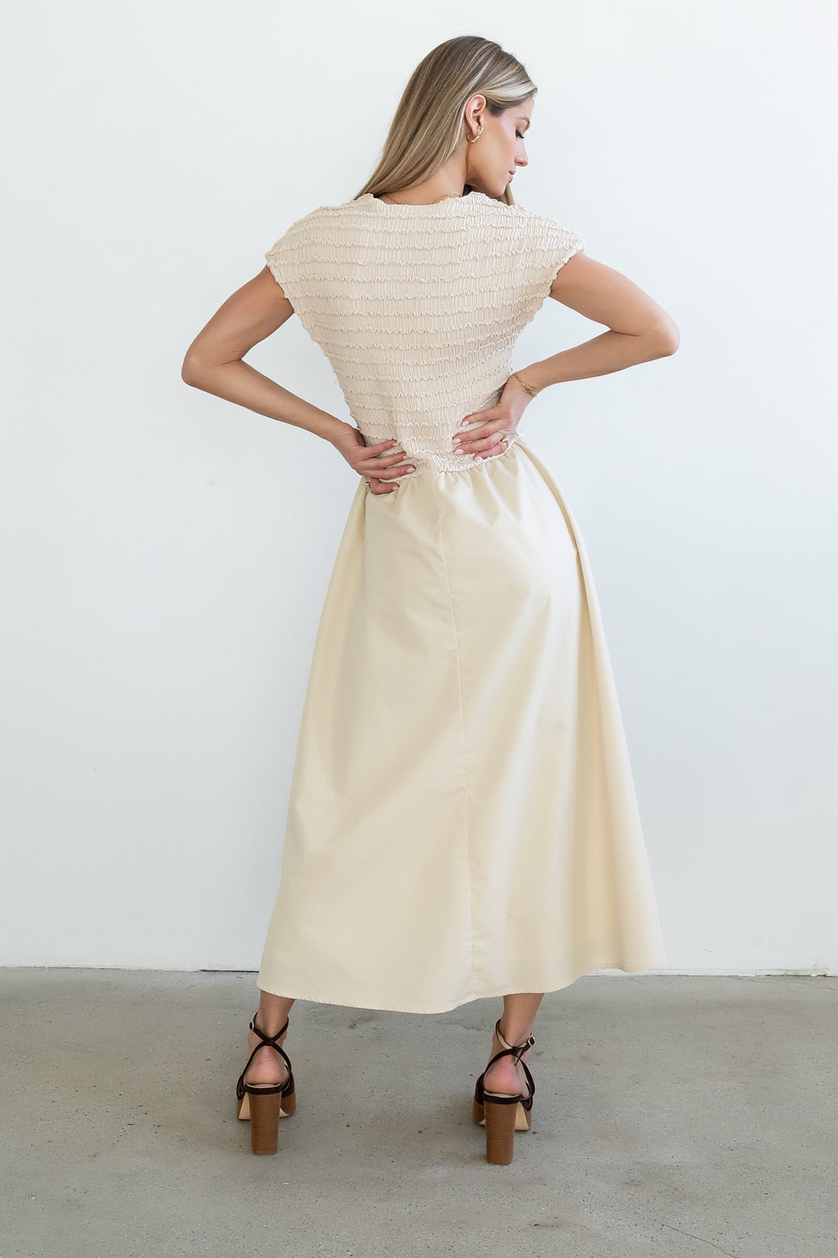 Lorie Mixed Media Maxi Dress in Natural - FINAL SALE