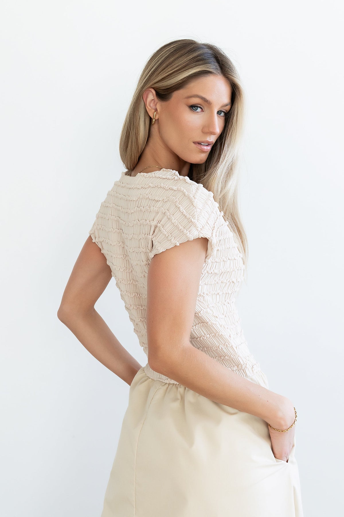 Lorie Mixed Media Maxi Dress in Natural - FINAL SALE