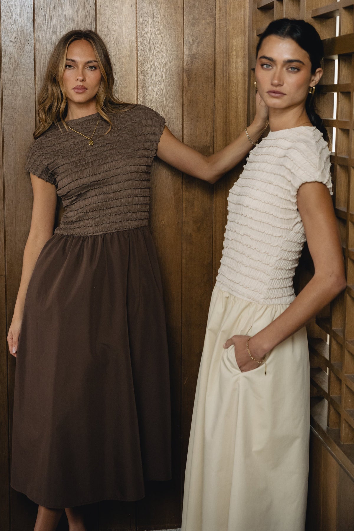 Lorie Mixed Media Maxi Dress in Natural - FINAL SALE