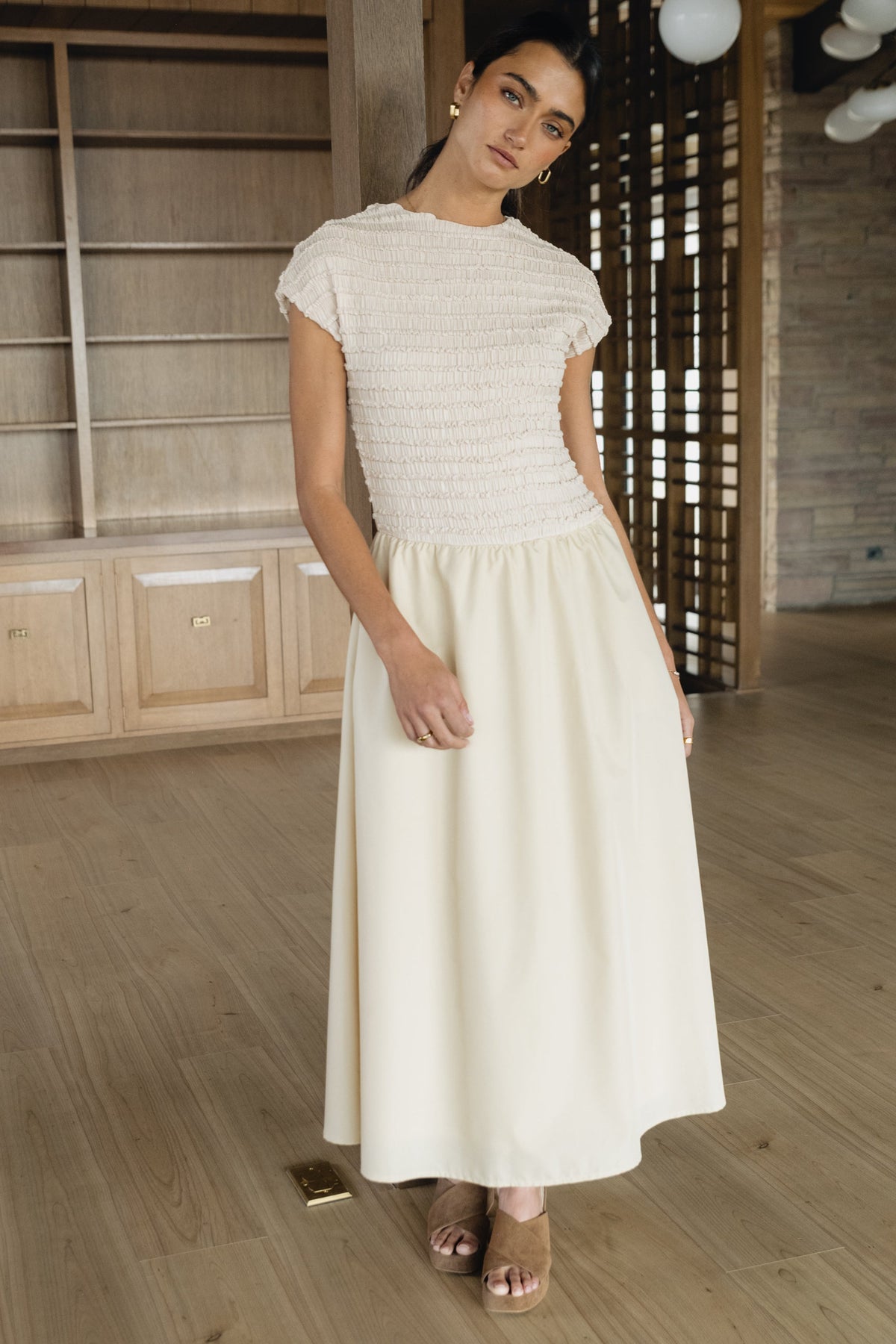 Lorie Mixed Media Maxi Dress in Natural - FINAL SALE