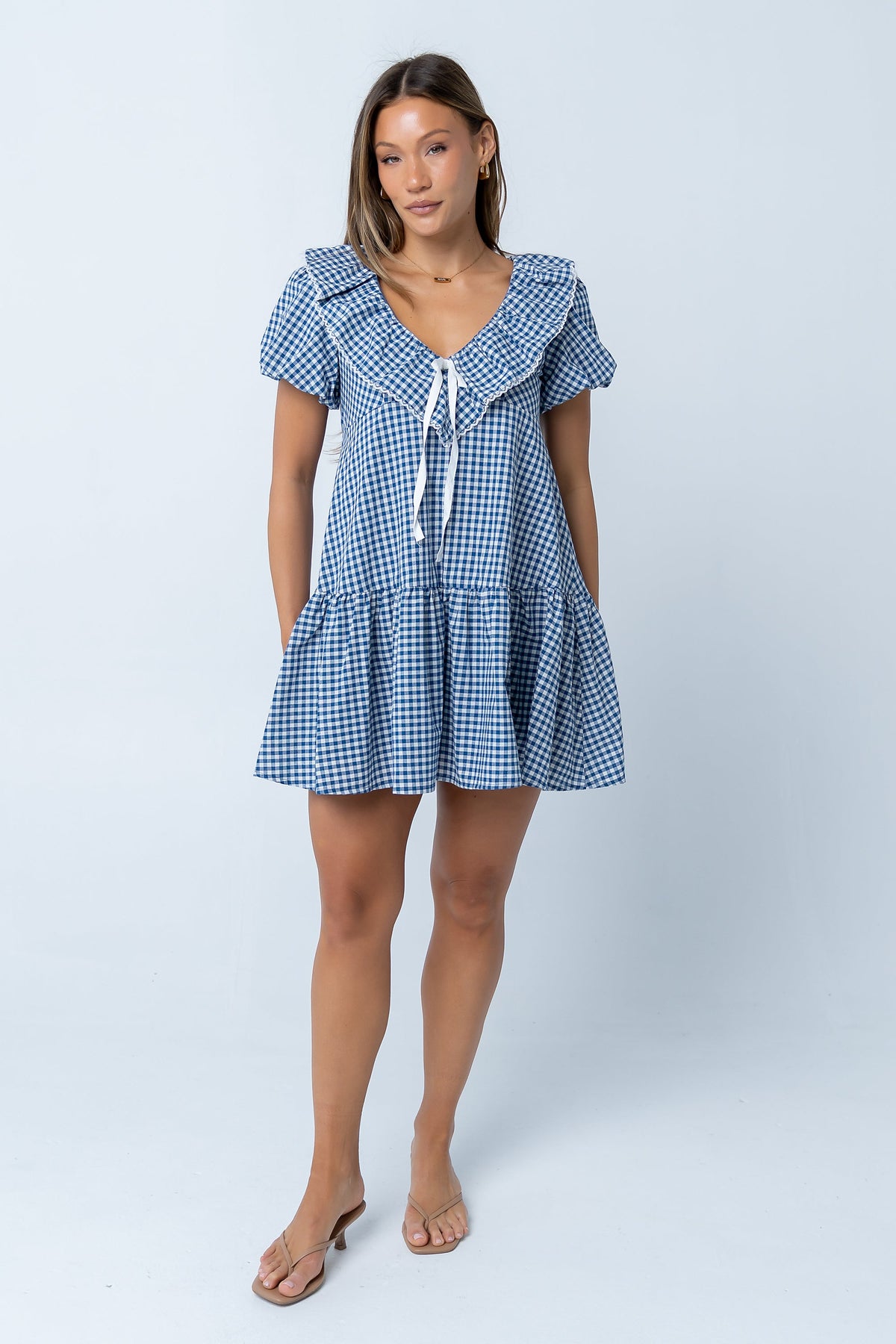 Tony Gingham Baby Doll Dress in Blue - FINAL SALE