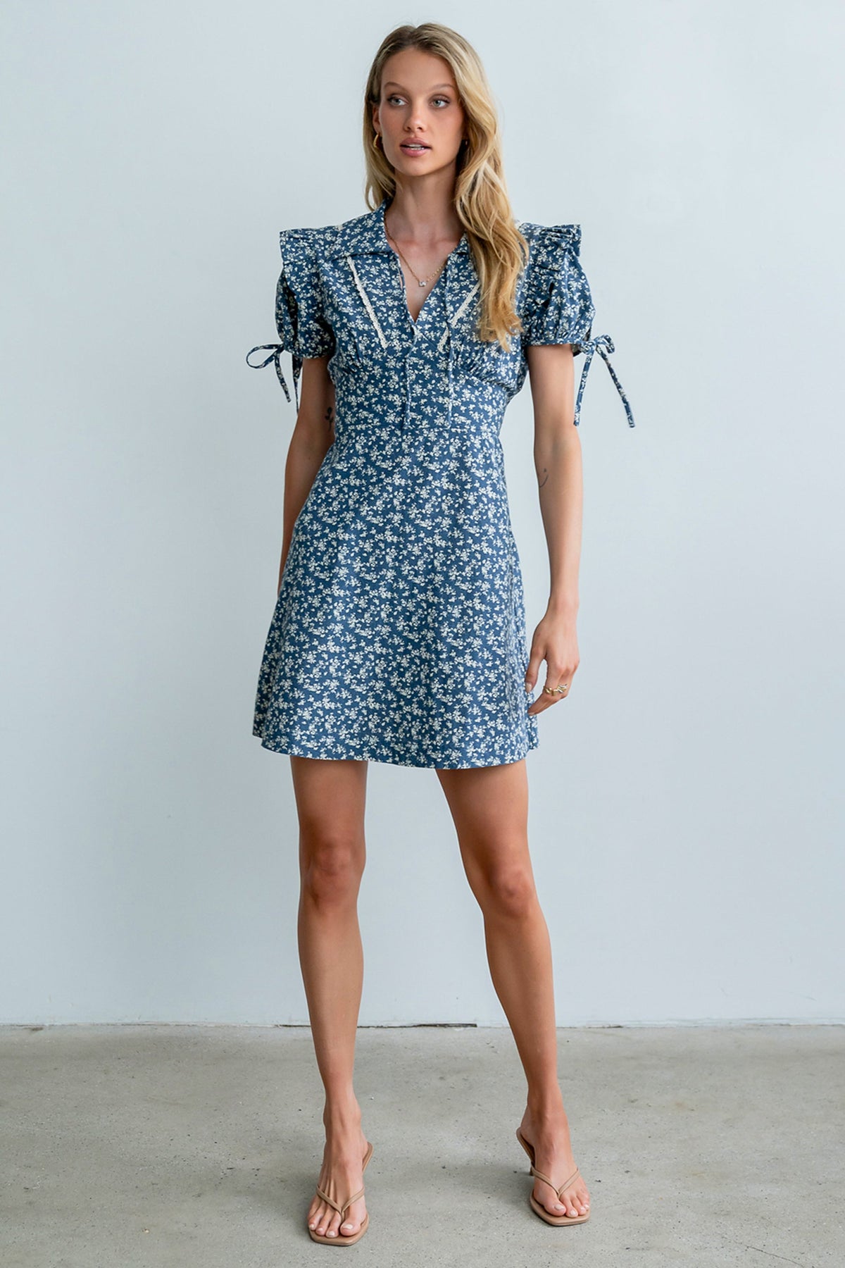 Jenny Floral Mini Dress in Blue