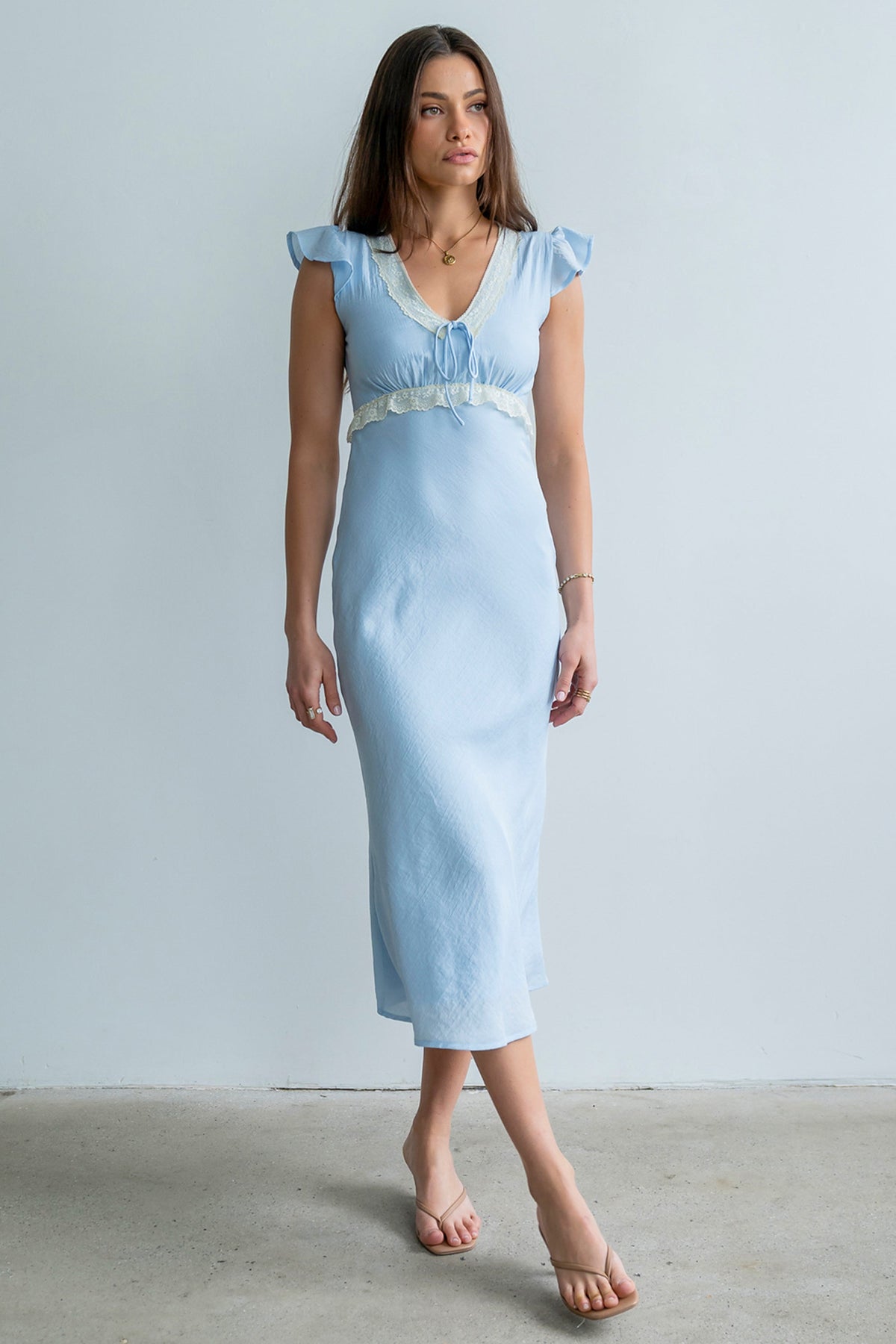 Jessica Lace Trim Maxi Dress in Blue - FINAL SALE