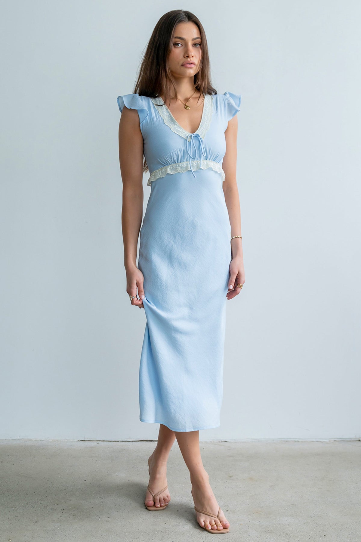 Jessica Lace Trim Maxi Dress in Blue - FINAL SALE