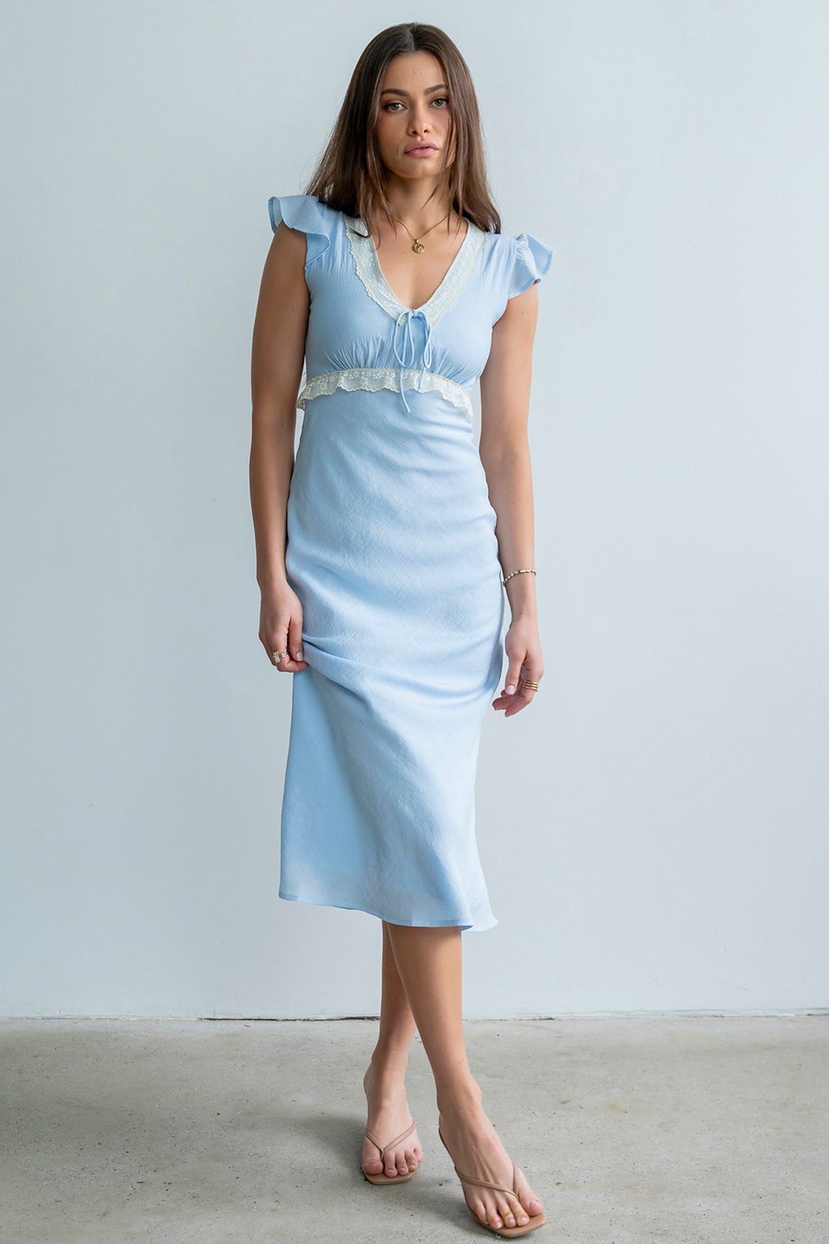 Jessica Lace Trim Maxi Dress in Blue - FINAL SALE