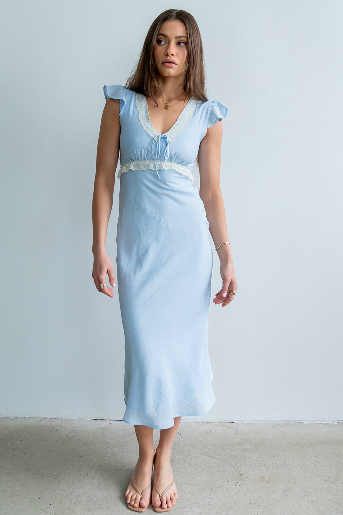 Jessica Lace Trim Maxi Dress in Blue - FINAL SALE