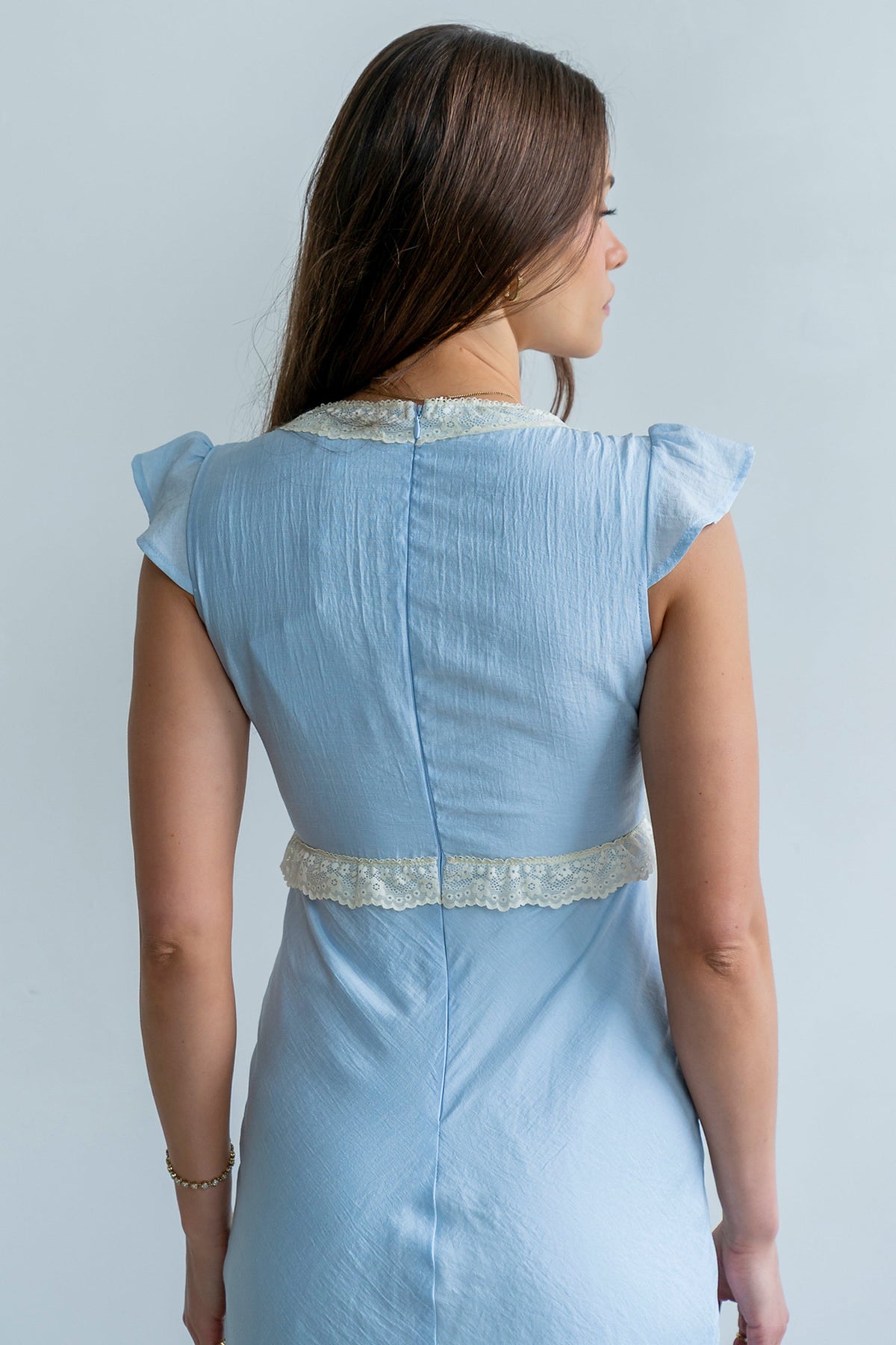 Jessica Lace Trim Maxi Dress in Blue - FINAL SALE