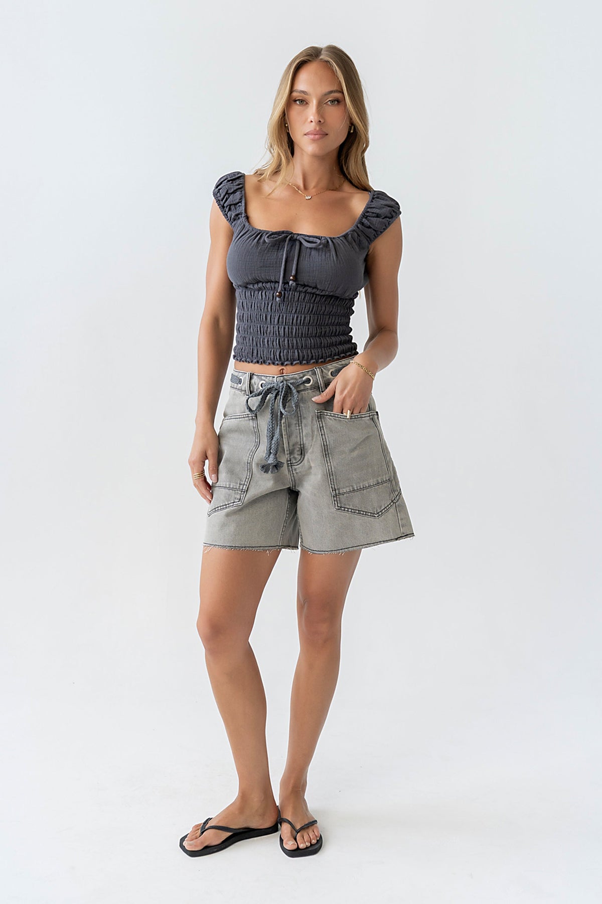 Finneas Denim Shorts in Grey