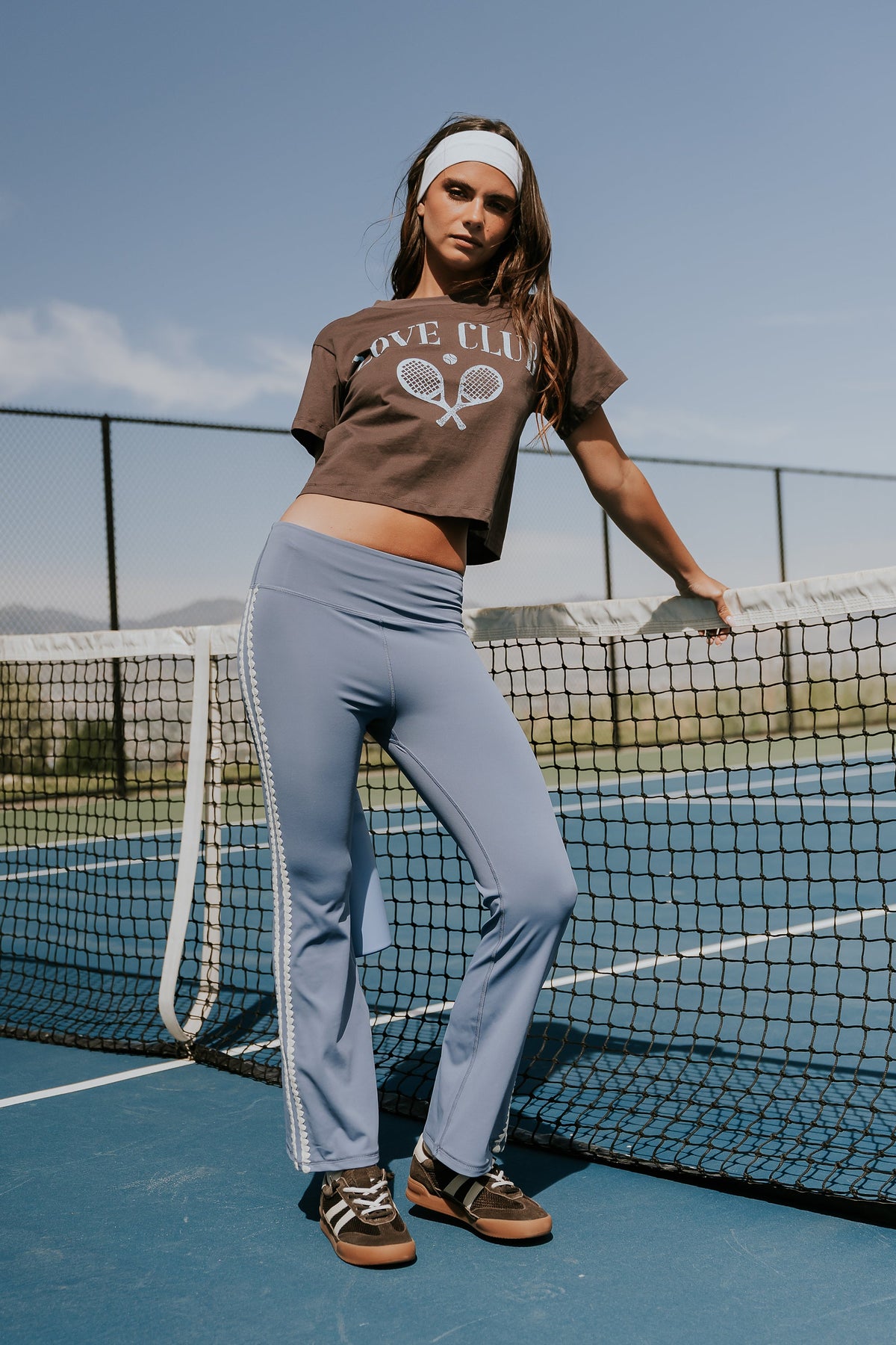 Hailey Stitched Flare Leggings in Blue - FINAL SALE