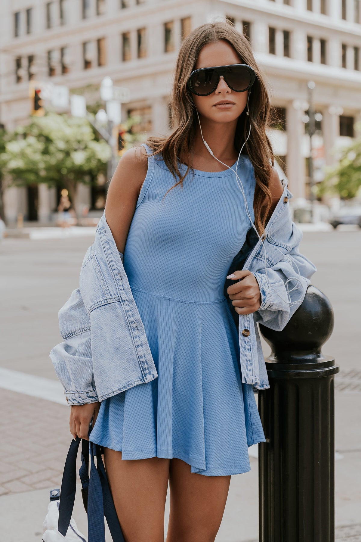 Serena Ribbed Tank Dress in Blue - FINAL SALE