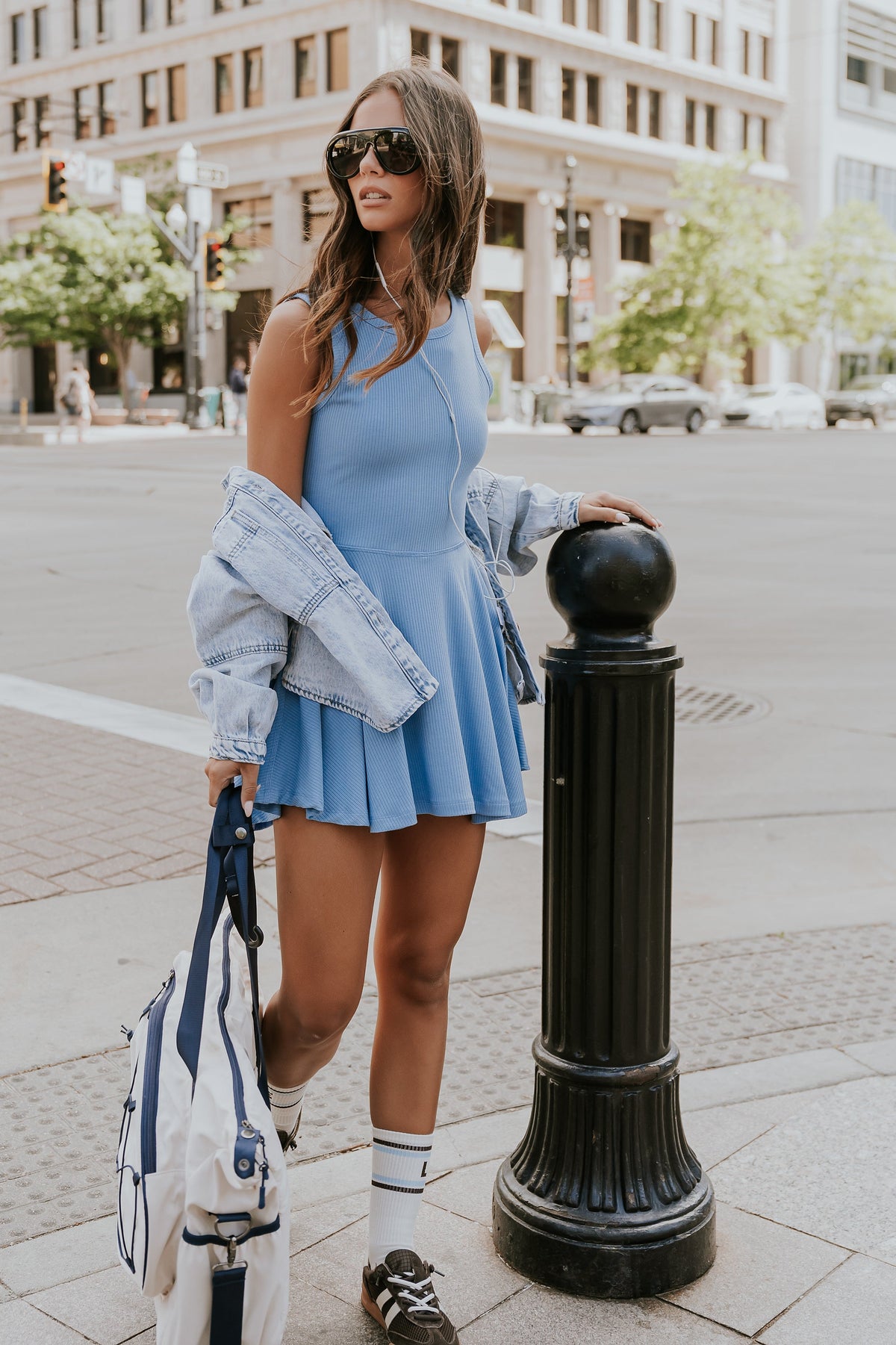 Serena Ribbed Tank Dress in Blue - FINAL SALE