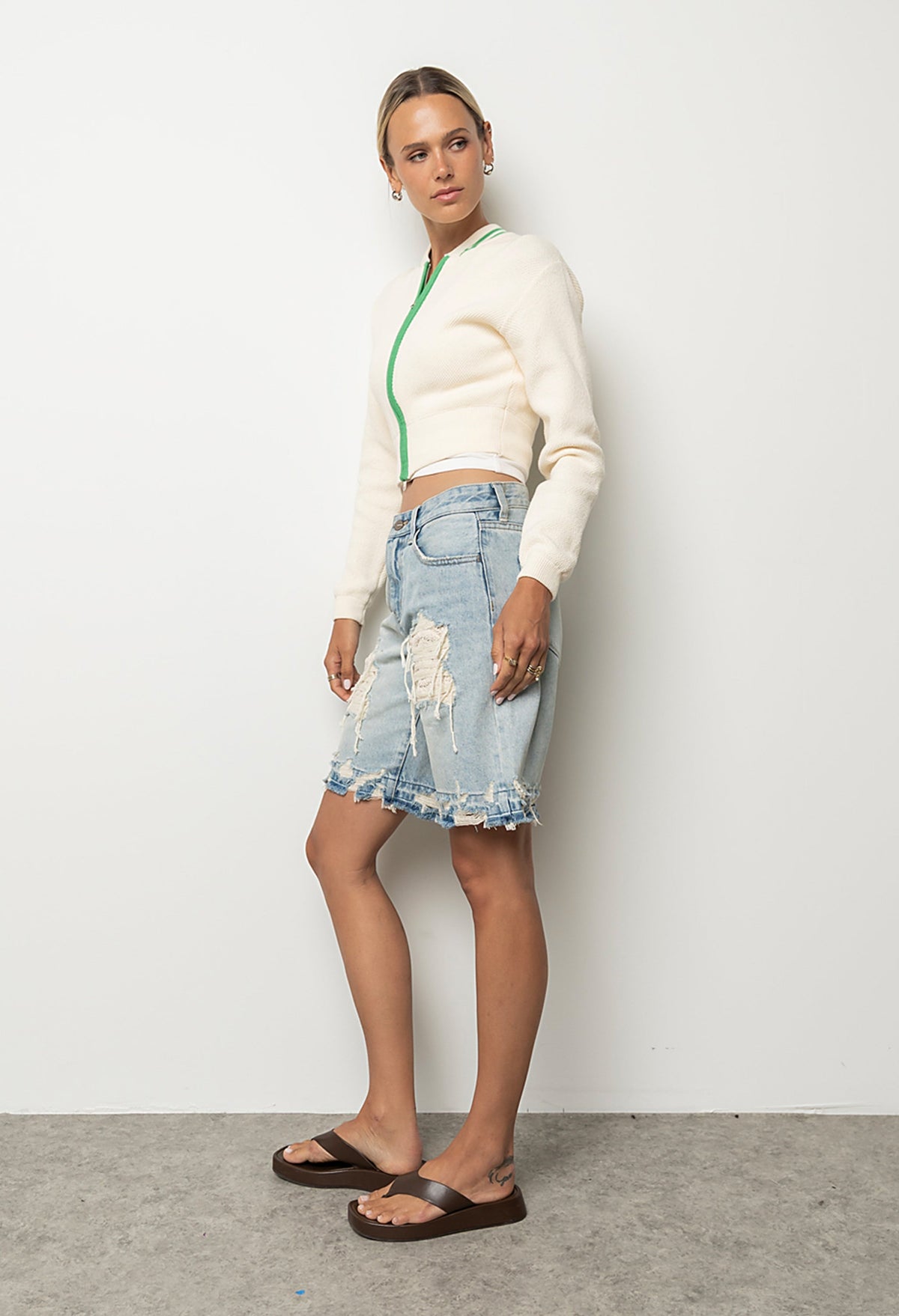 Coco Zip Up Sweater in White - FINAL SALE