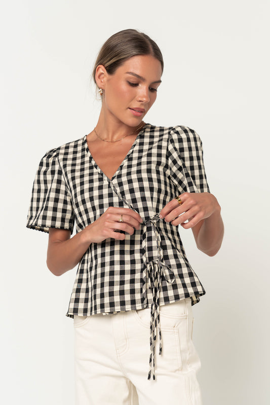 Callie Gingham Blouse in Black