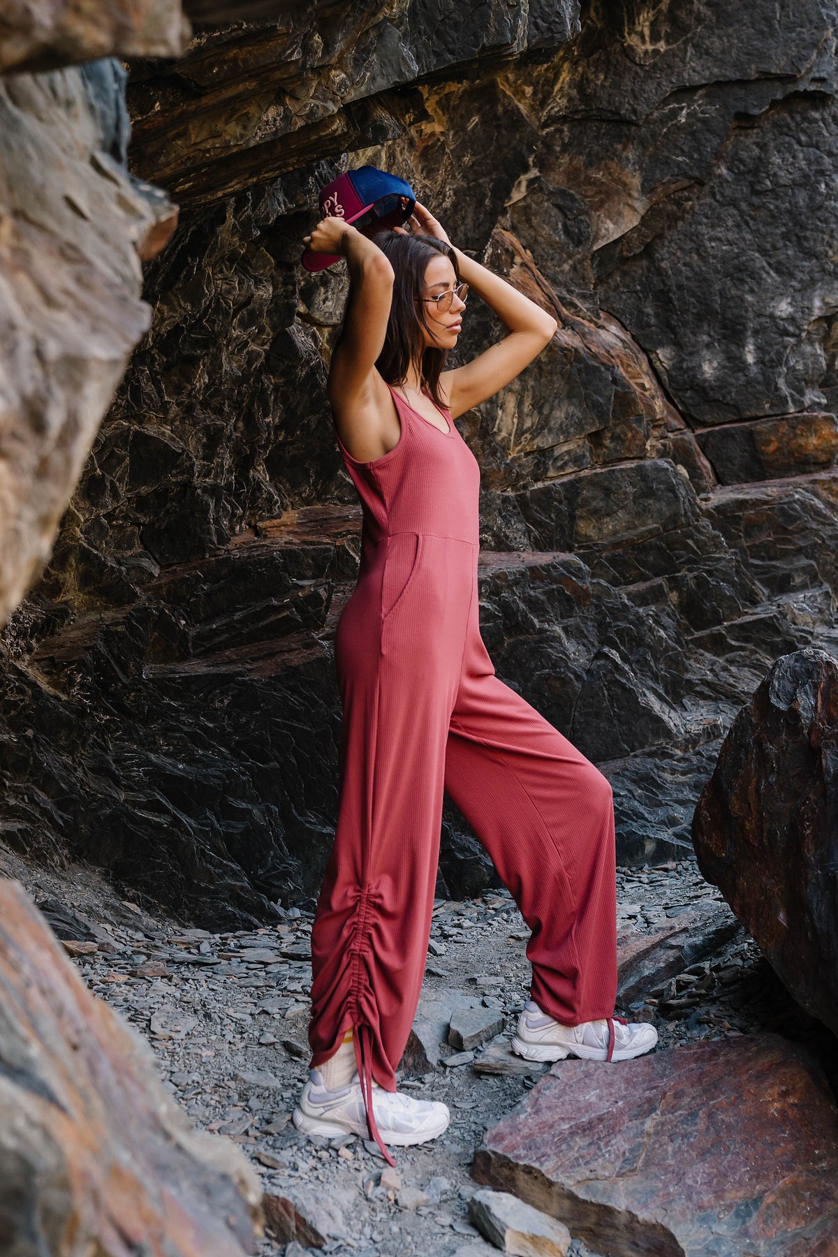 Magnolia Ribbed Jumpsuit in Red